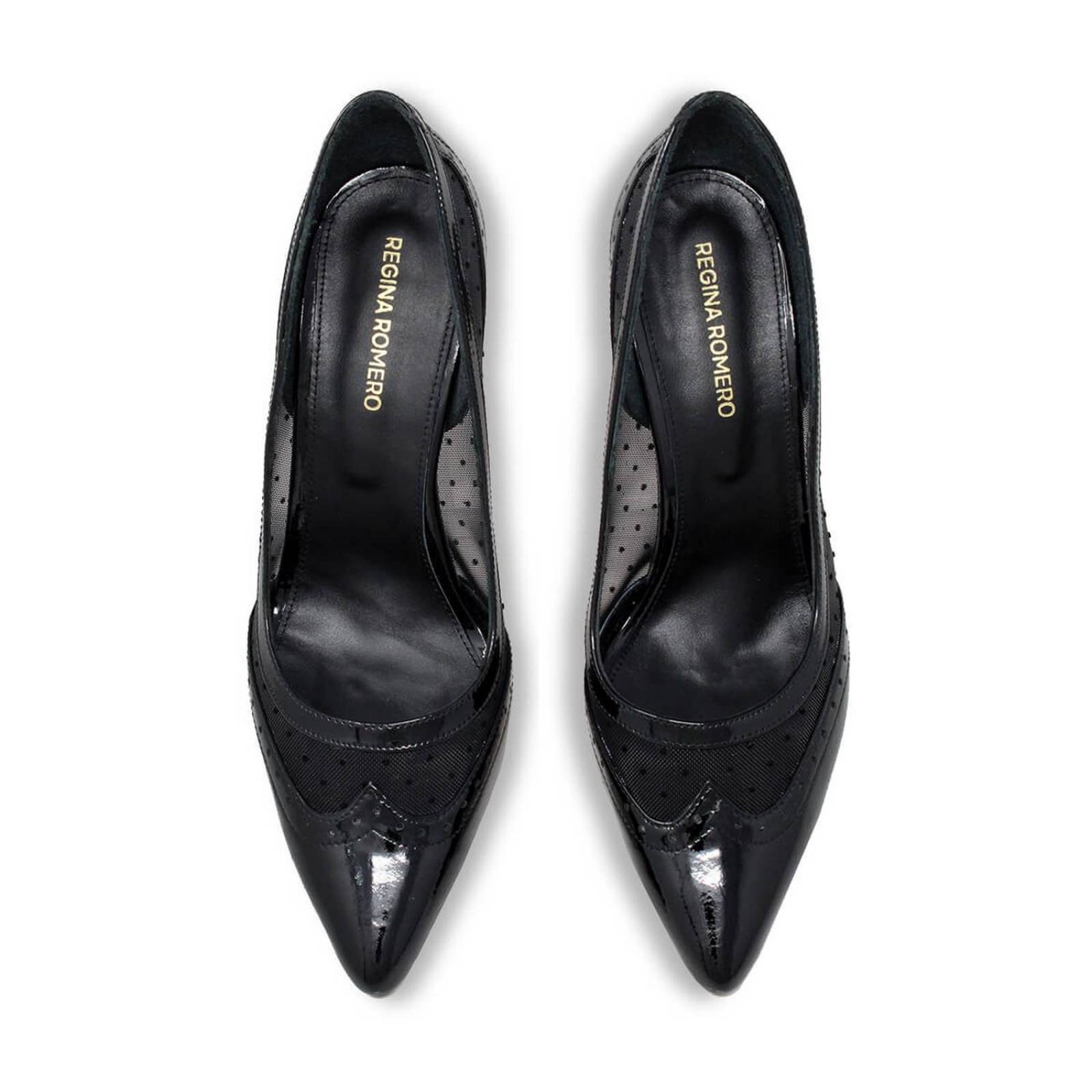 MITTY 80 - Charol Negro Regina Romero Zapato Zapatilla Tacon Alto Para Dama en Piel 