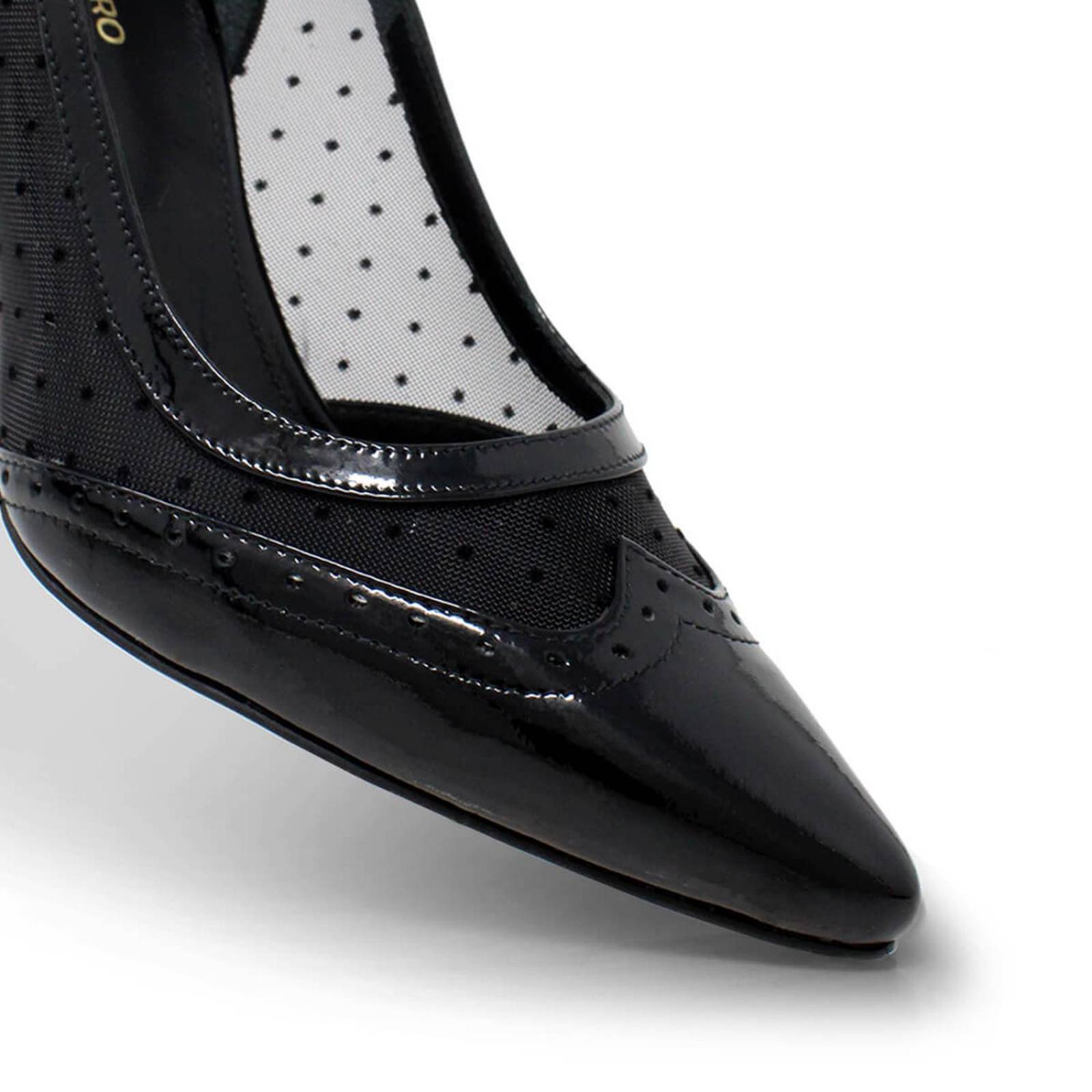 MITTY 80 - Charol Negro Regina Romero Zapato Zapatilla Tacon Alto Para Dama en Piel 