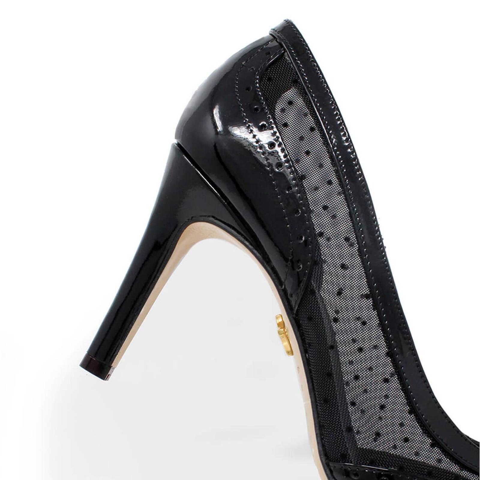 MITTY 80 - Charol Negro Regina Romero Zapato Zapatilla Tacon Alto Para Dama en Piel 