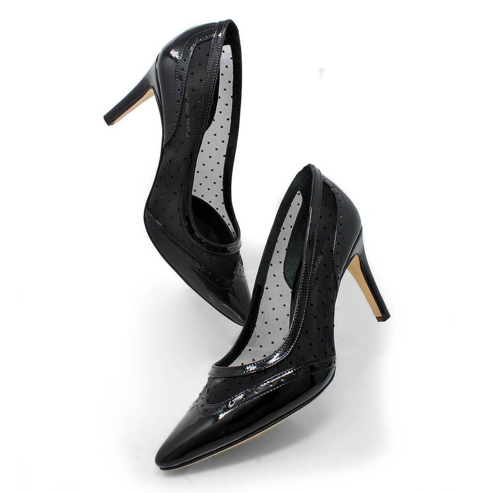 MITTY 80 - Charol Negro Regina Romero Zapato Zapatilla Tacon Alto Para Dama en Piel 