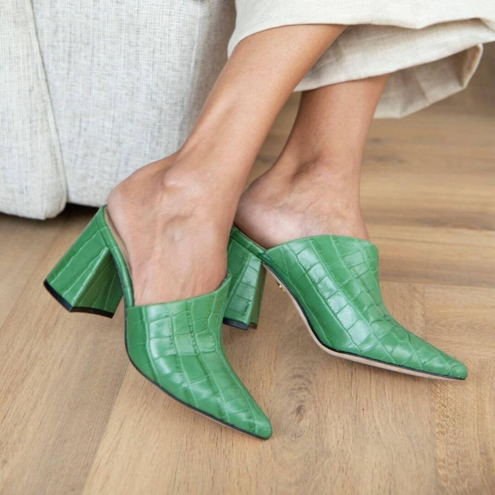 DENISE 80 - Verde Regina Romero Zapato Zapatilla Tacon Alto Para Dama en Piel