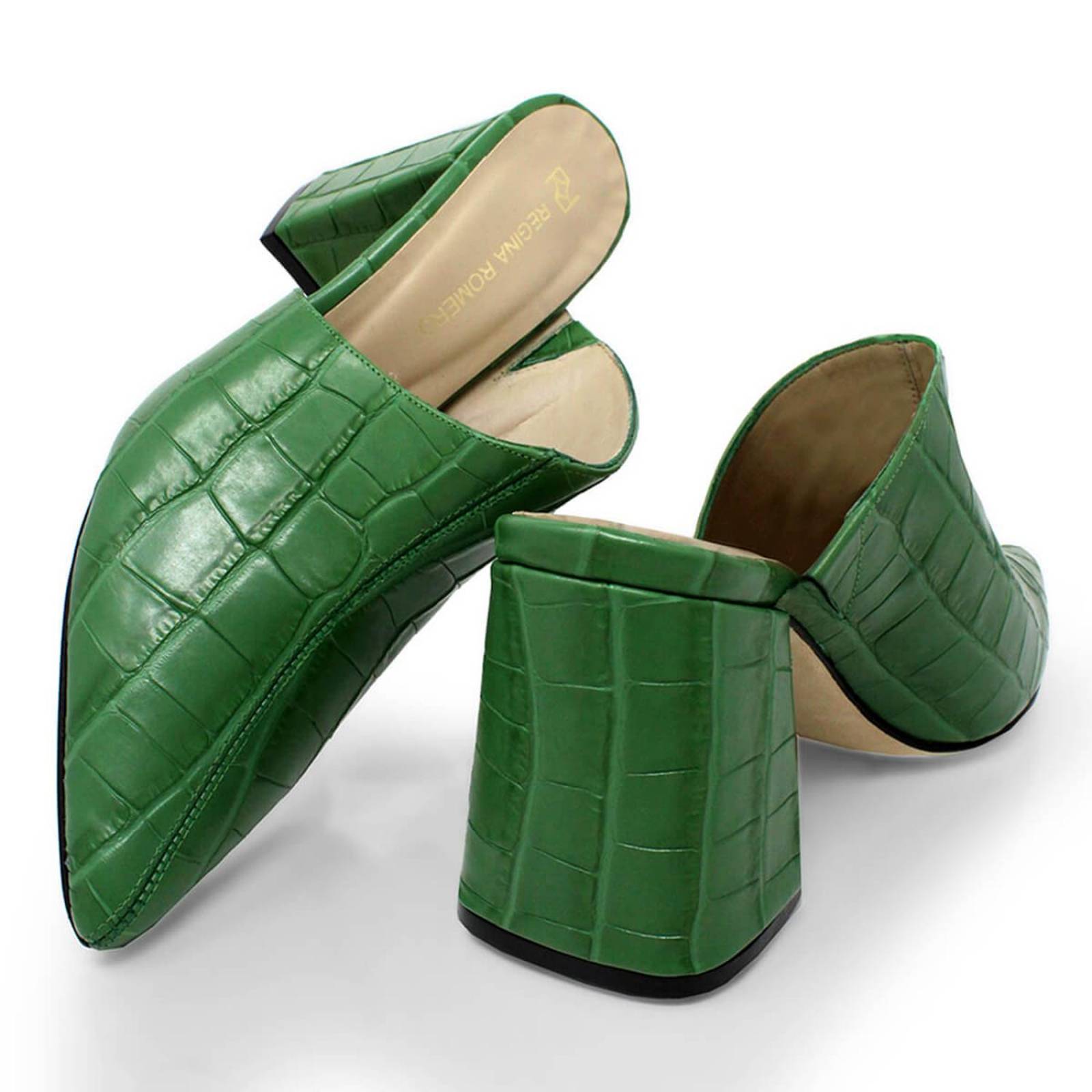 DENISE 80 - Verde Regina Romero Zapato Zapatilla Tacon Alto Para Dama en Piel