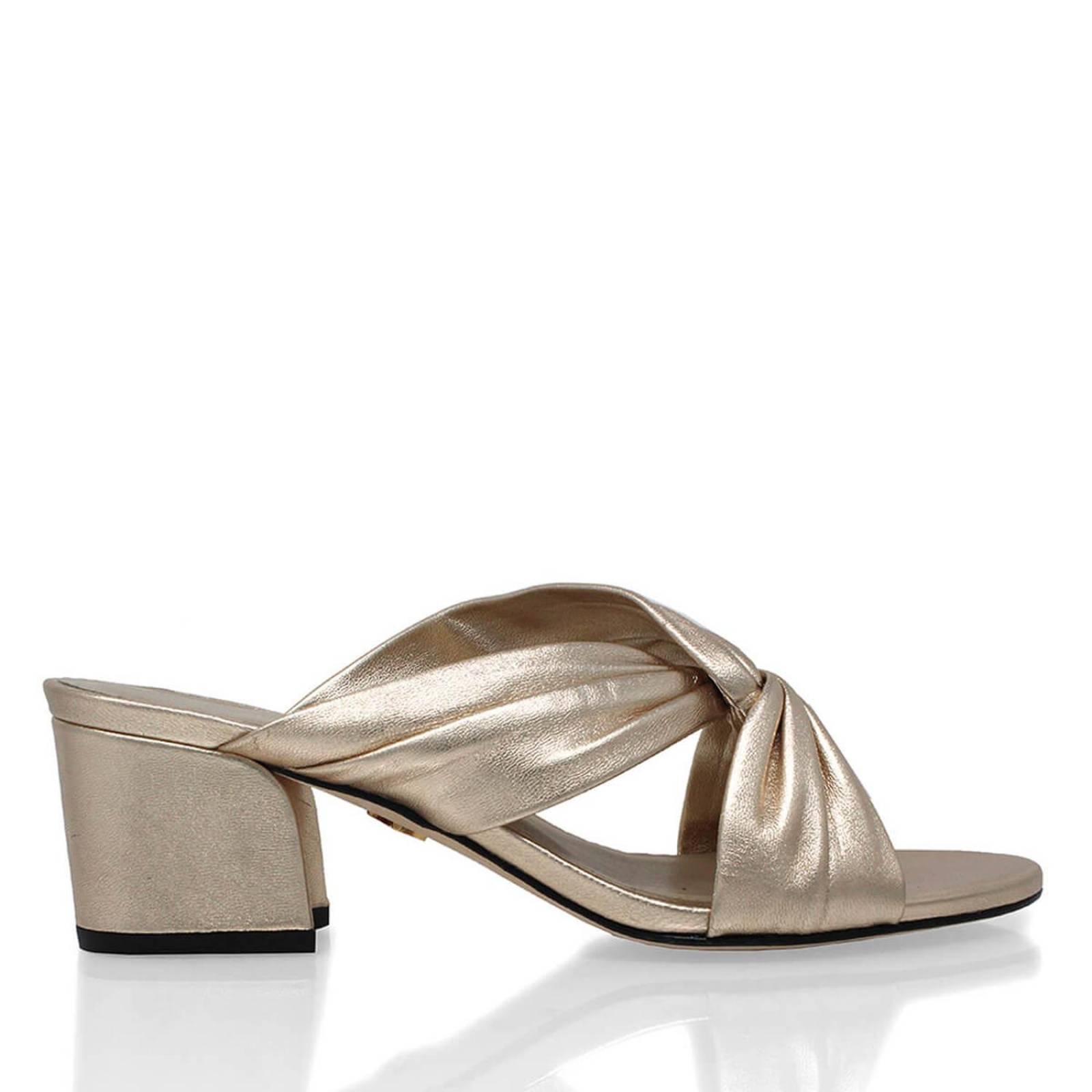 LINDA 55 - Champagne Regina Romero Zapato Sandalia Zapatilla Tacon Bajo Para Dama en Piel 