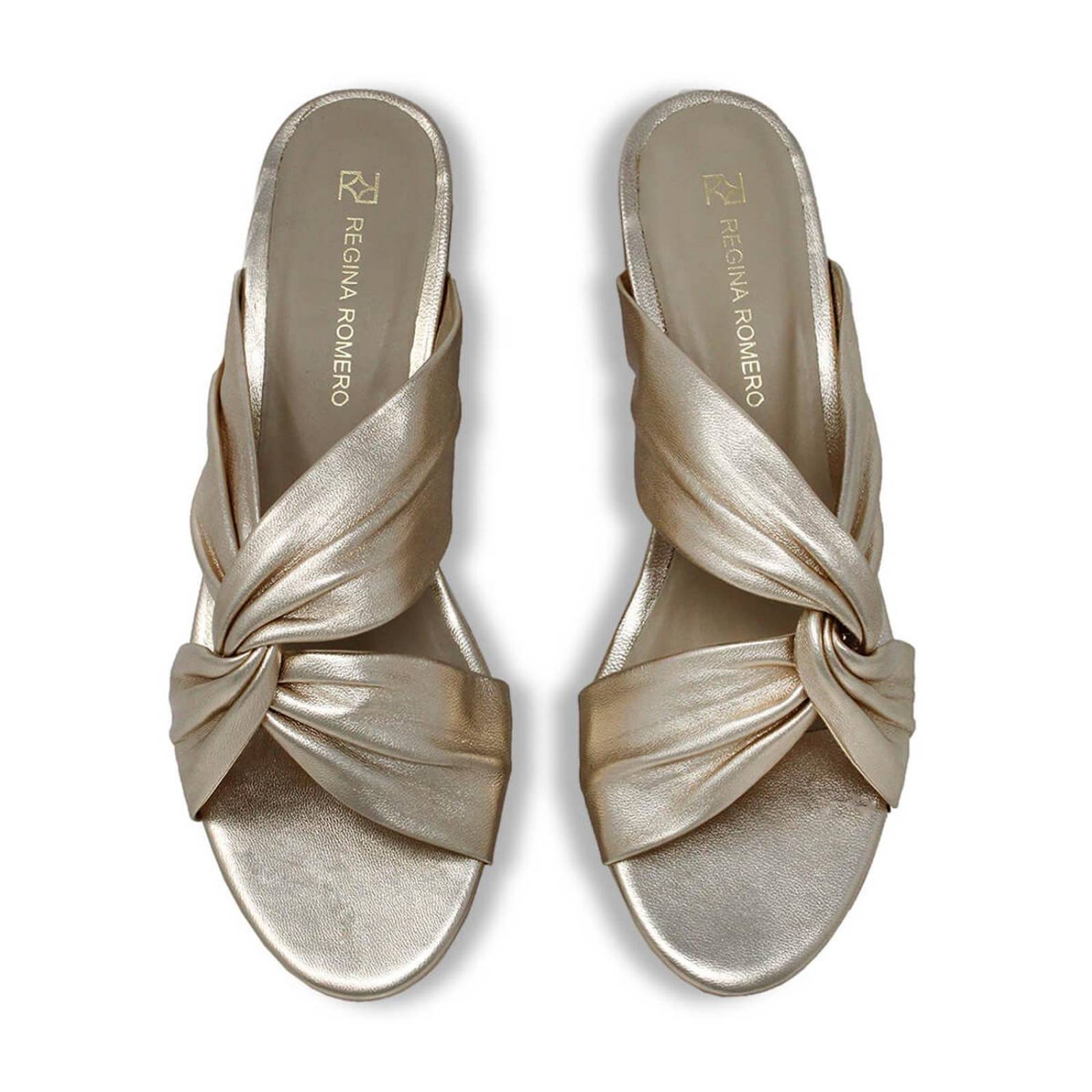 LINDA 55 - Champagne Regina Romero Zapato Sandalia Zapatilla Tacon Bajo Para Dama en Piel 