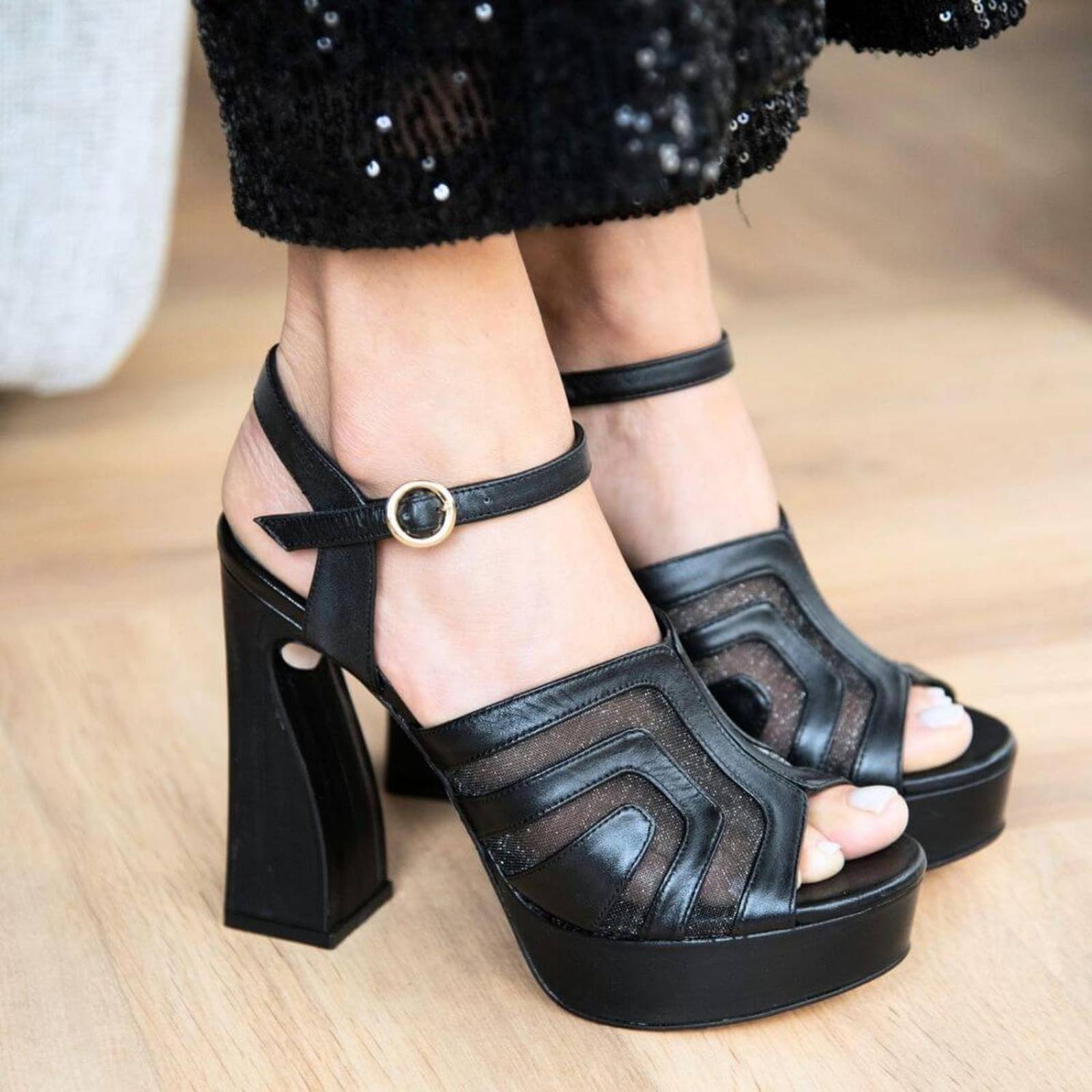 ROBIN 125 - Negro Regina Romero Zapato Sandalia Plataforma Tacon Alto Para Dama en Piel 