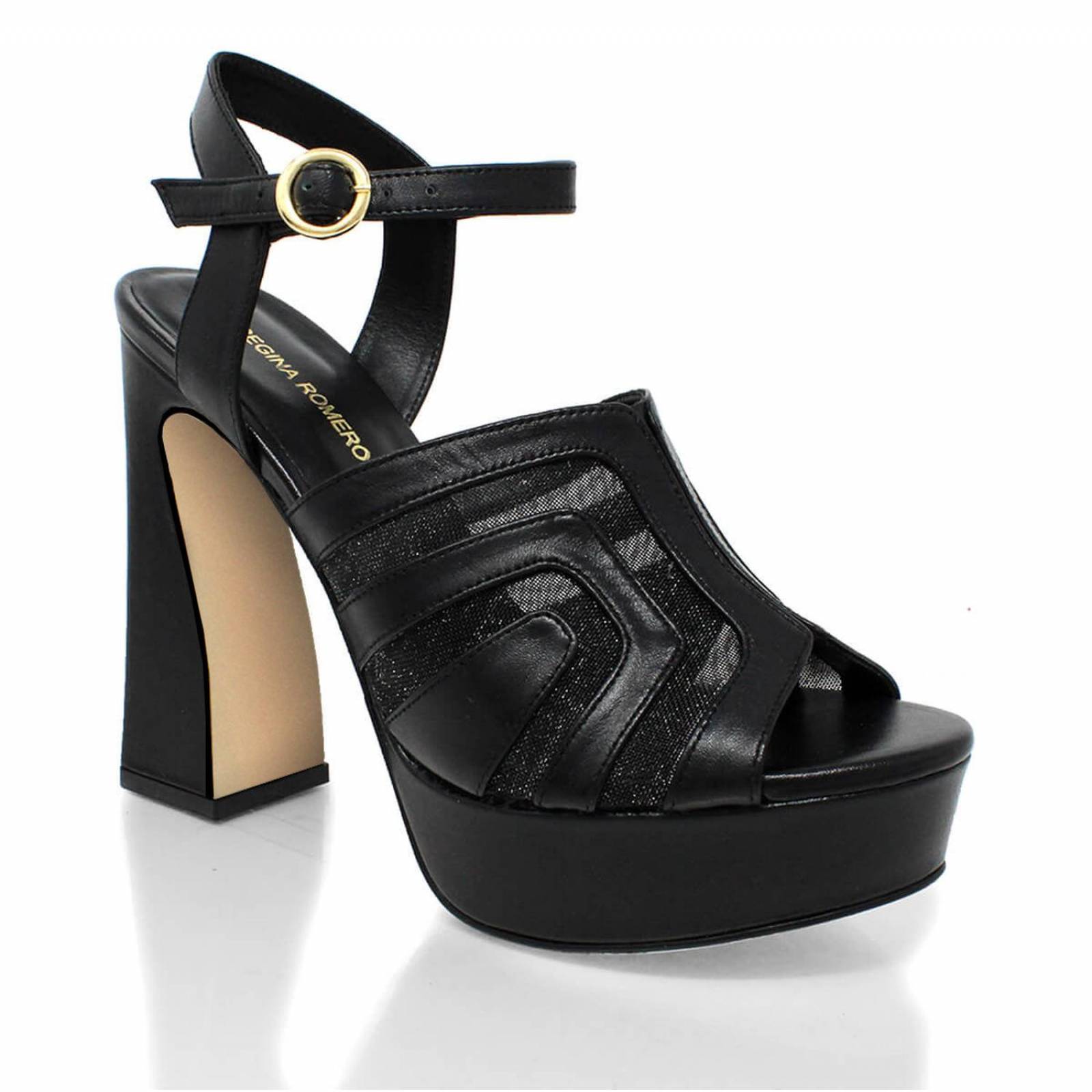 ROBIN 125 - Negro Regina Romero Zapato Sandalia Plataforma Tacon Alto Para Dama en Piel 