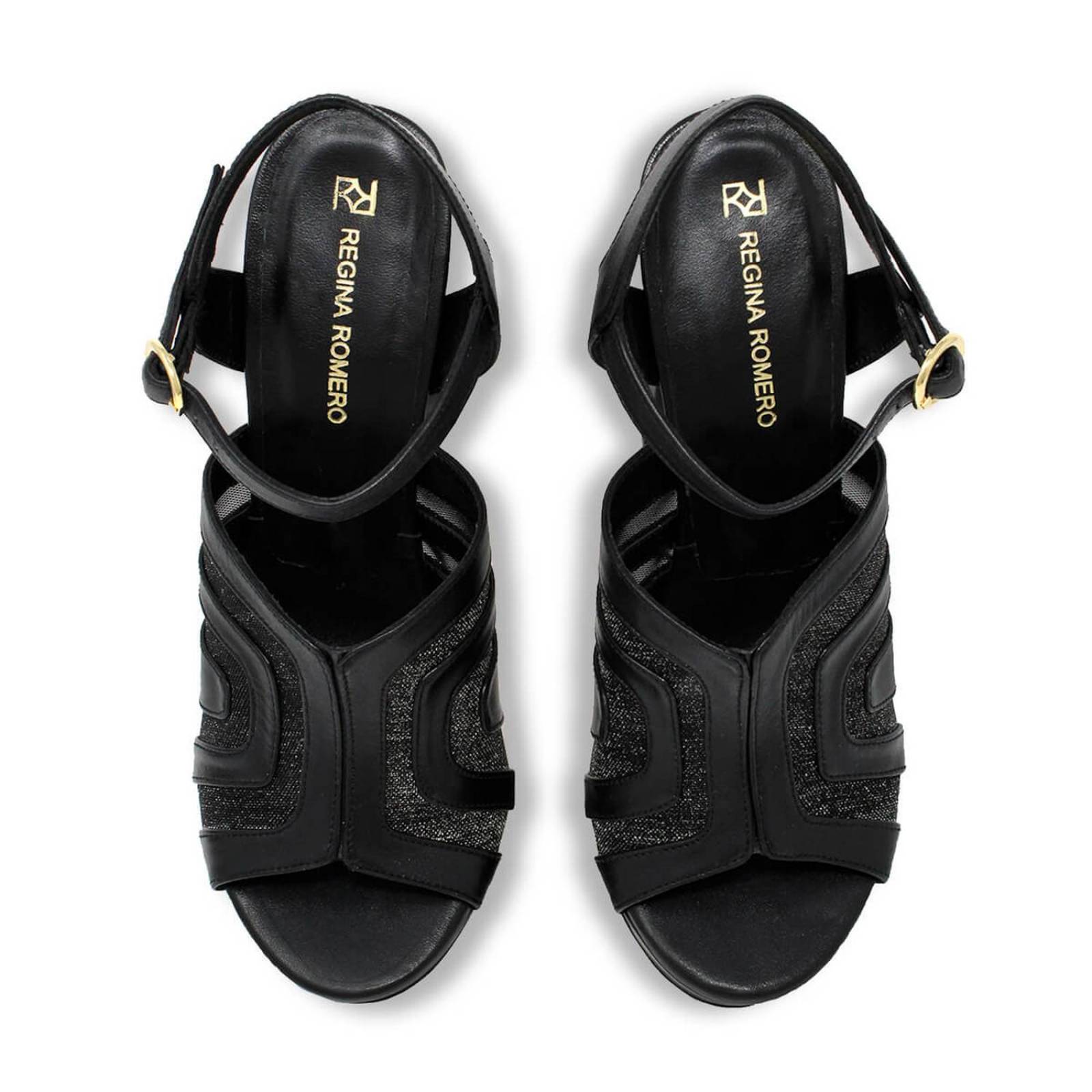 ROBIN 125 - Negro Regina Romero Zapato Sandalia Plataforma Tacon Alto Para Dama en Piel 