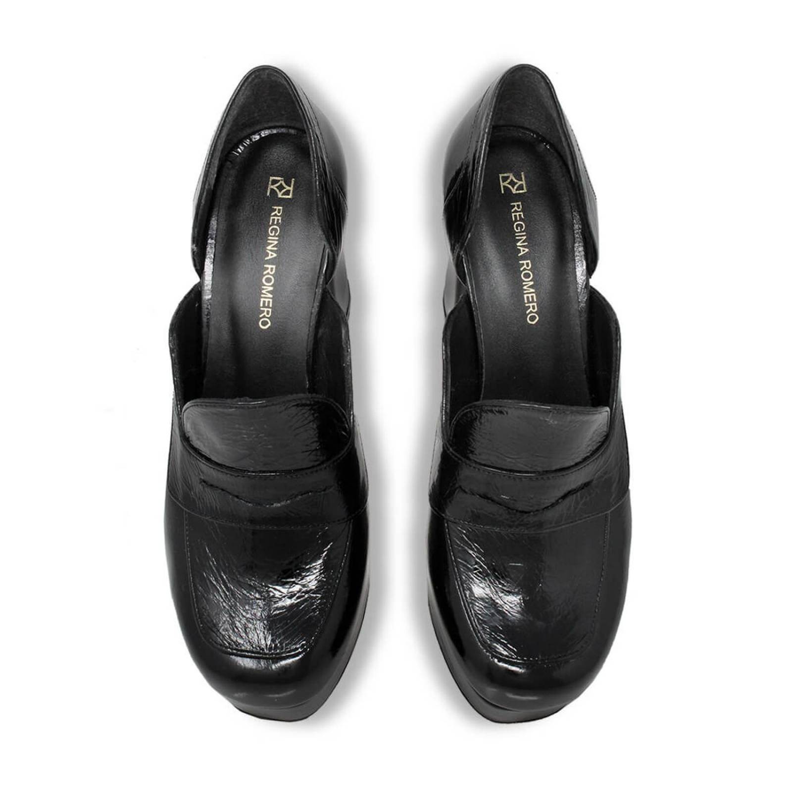 JOY 95 - Negro Regina Romero Zapato Zapatilla Tacon Alto Para Dama en Piel 