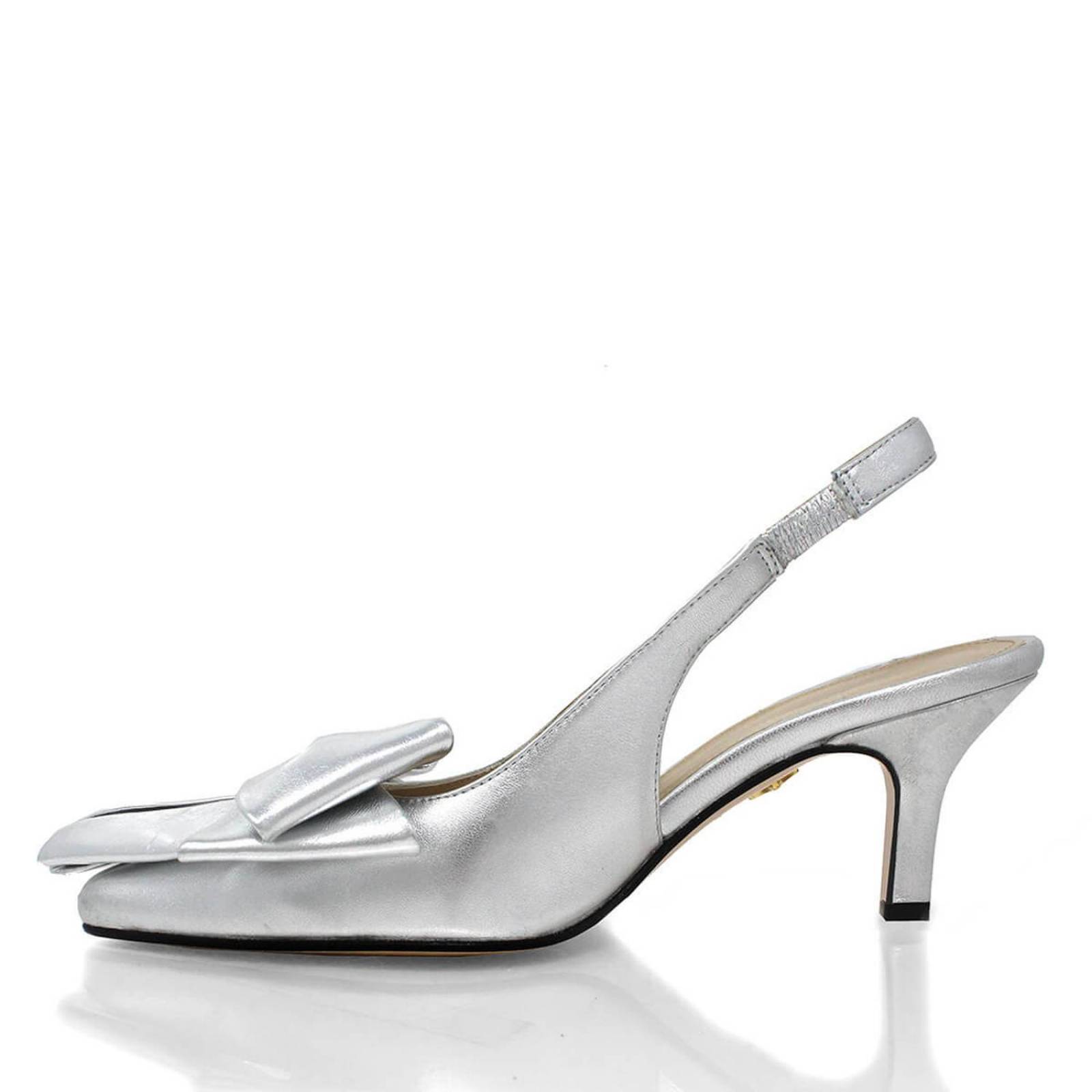 MIMI 50 - Plata Regina Romero Zapato Sandalia Zapatilla Tacon Bajo Para Dama en Piel 