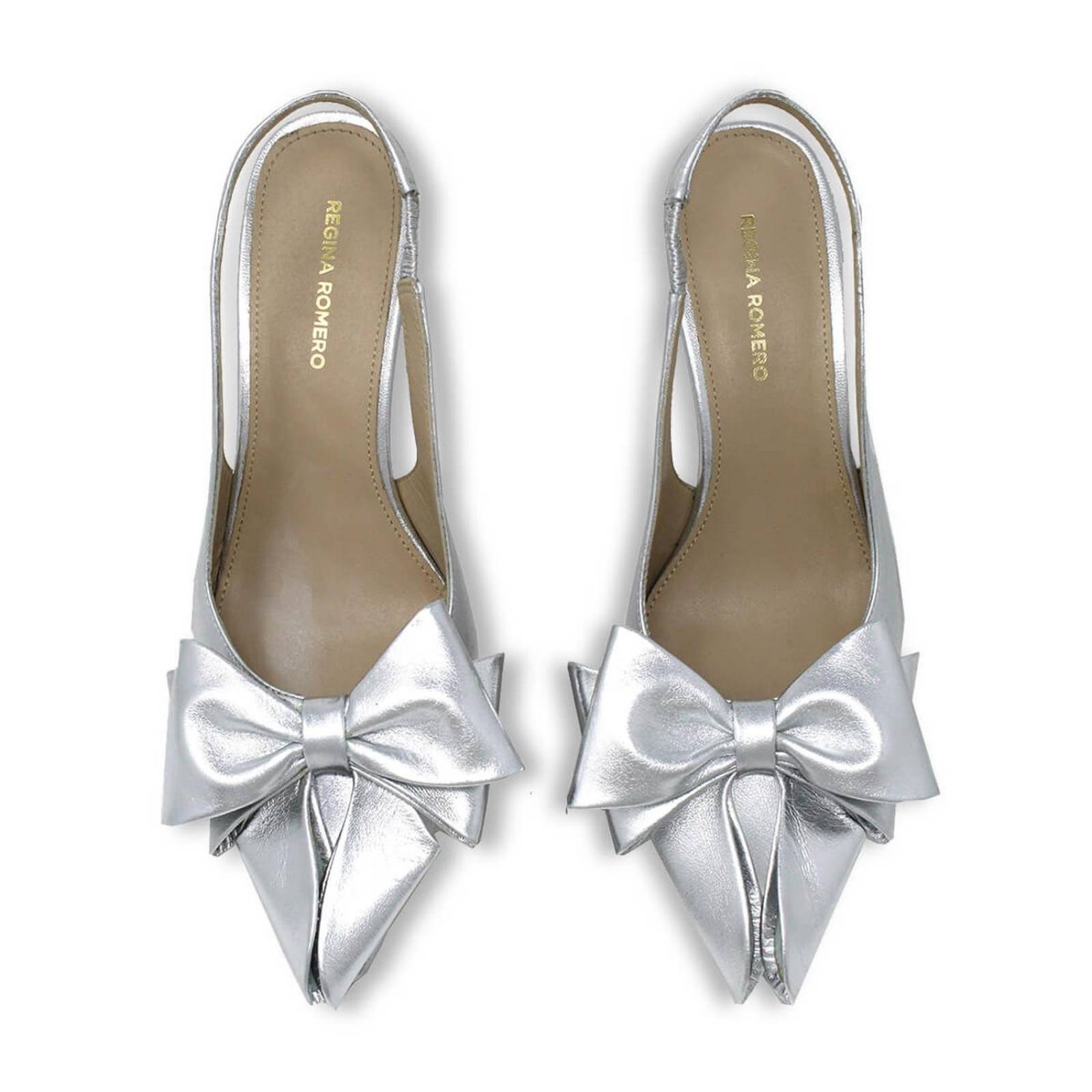 MIMI 50 - Plata Regina Romero Zapato Sandalia Zapatilla Tacon Bajo Para Dama en Piel 