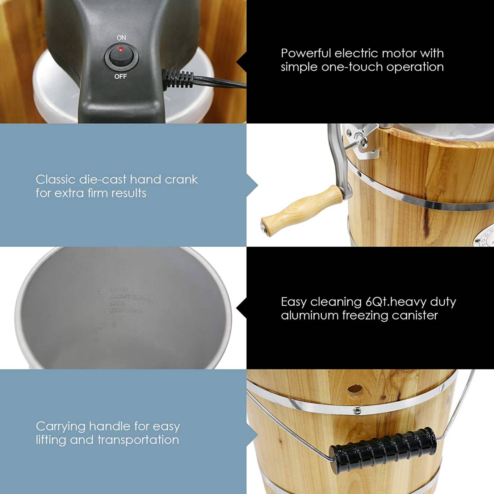 Maquina de Helados Electrica-manual Cubeta De Madera EIM502  - Elite Gourmet  Renewed