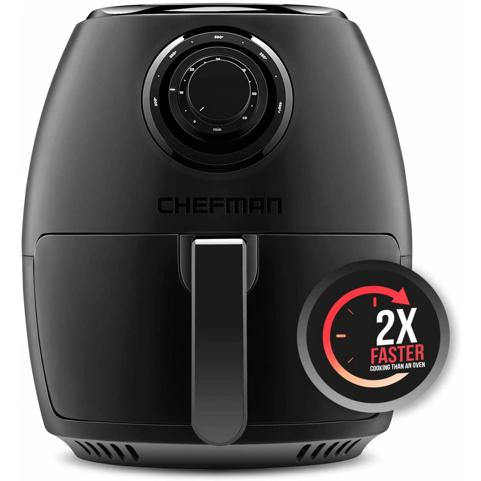 Chefman | Freidora de Aire de 3.5L | AirFryer TurboFry Fríe sin Aceite | Doble Perilla de Temperatura y Tiempo | Negro Mate RJ38-V3-DC35