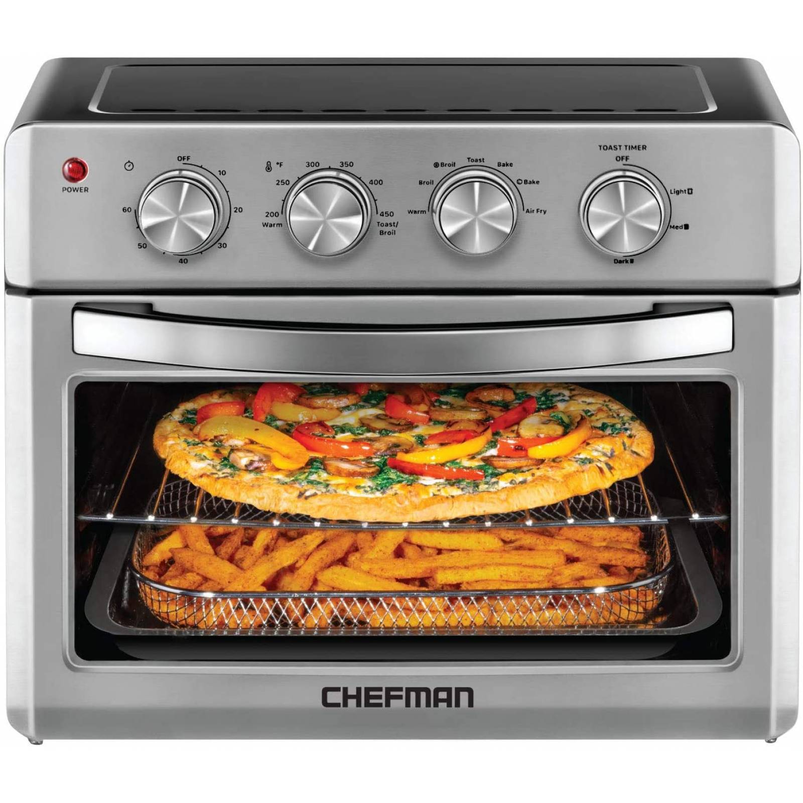 Chefman Horno Freidora de Aire de 20 Litros Fríe sin Aceite 7 en 1 Interior Antiaderente Acero Inoxidable RJ50-SS-M20-MX