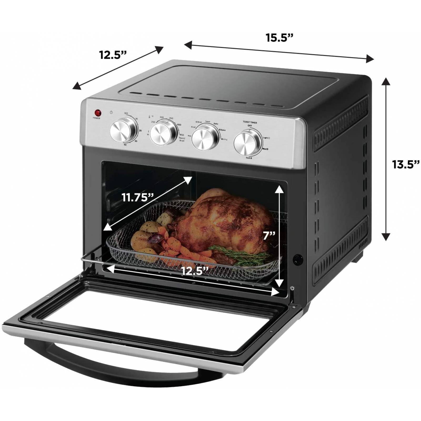 Chefman Horno Freidora de Aire de 20 Litros Fríe sin Aceite 7 en 1 Interior Antiaderente Acero Inoxidable RJ50-SS-M20-MX