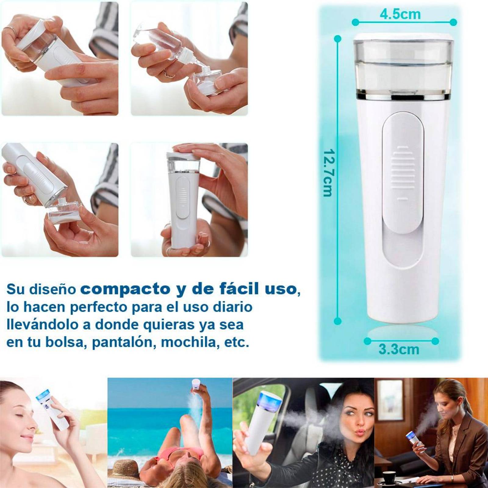Nano Spray Humidificador Facial Vak 701 Humecta Y Power Bank 