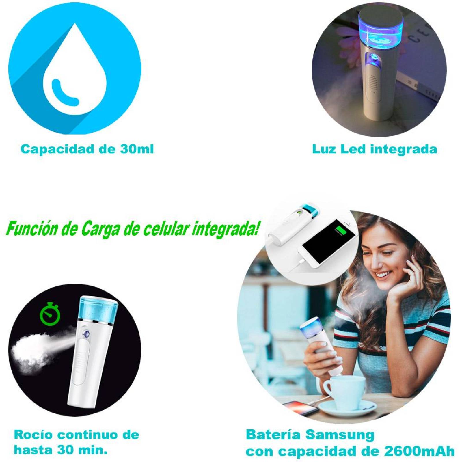 Nano Spray Humidificador Facial Vak 701 Humecta Y Power Bank 