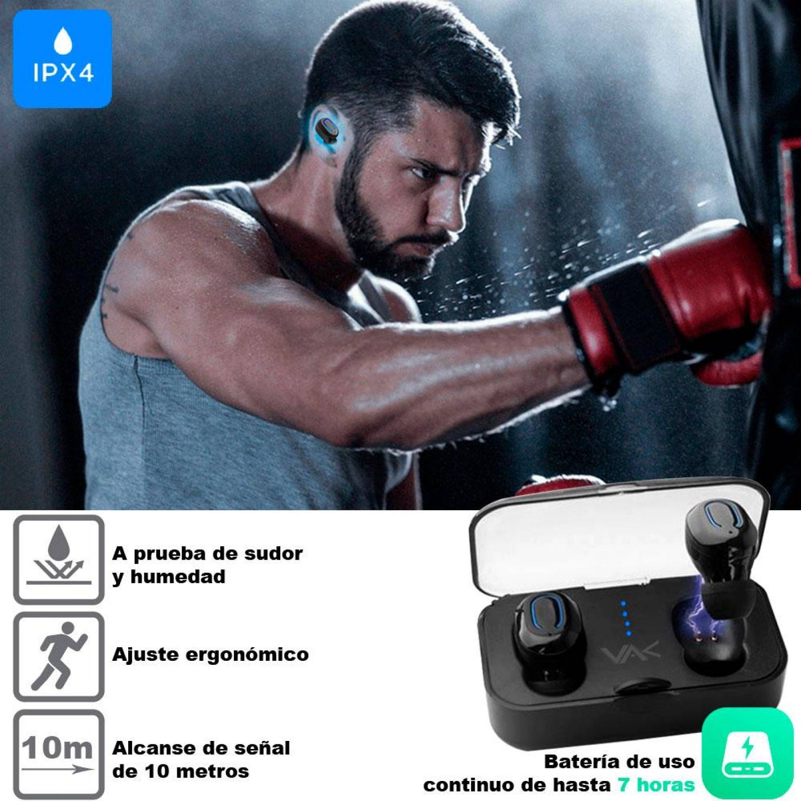 AUDIFONOS VAK T18 BLUETOOTH BASE DE CARGA MANOS LIBRES TWS .