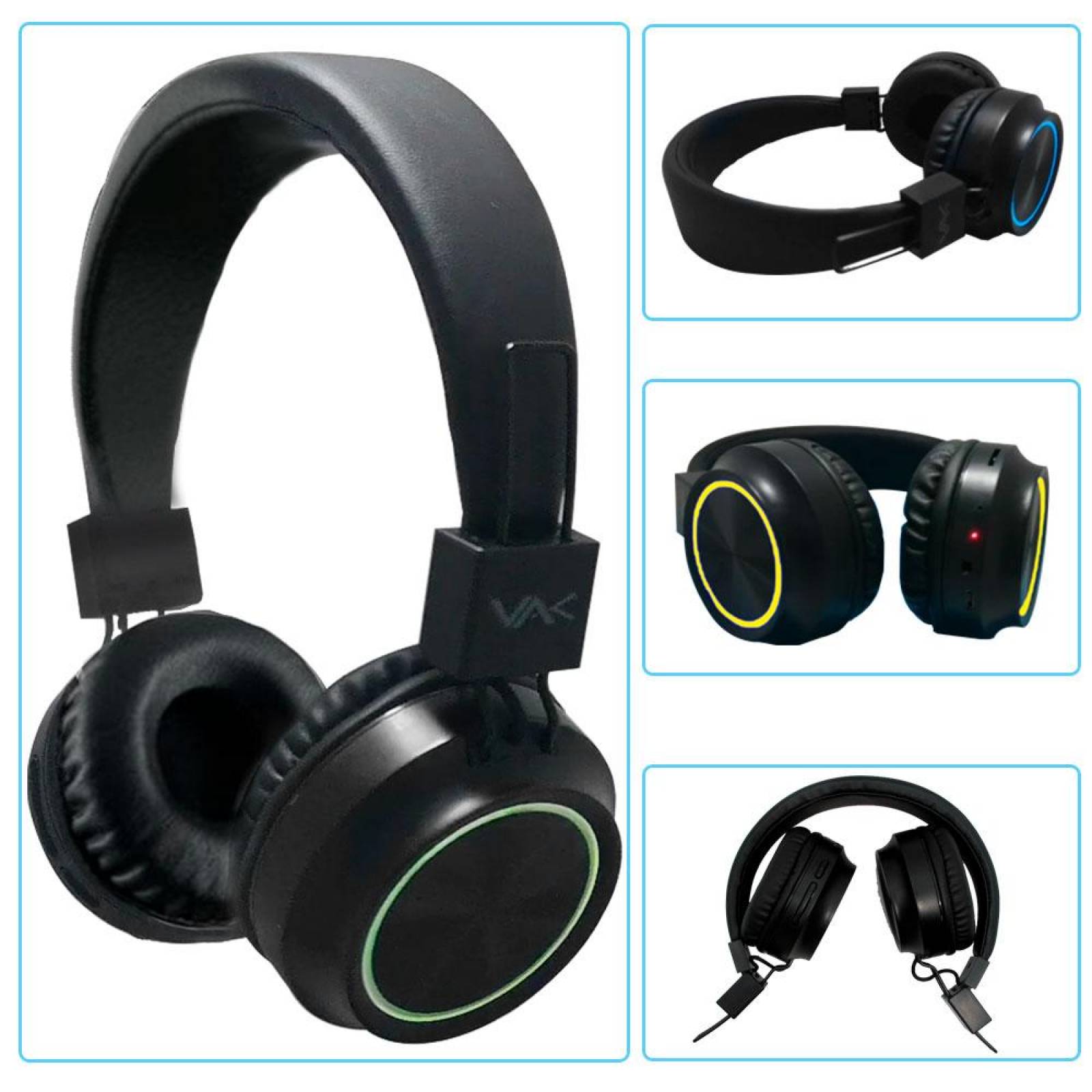 AUDIFONOS VAK 2026 BLUETOOTH FM ENTRADA SD AUX DIADEMA LED 