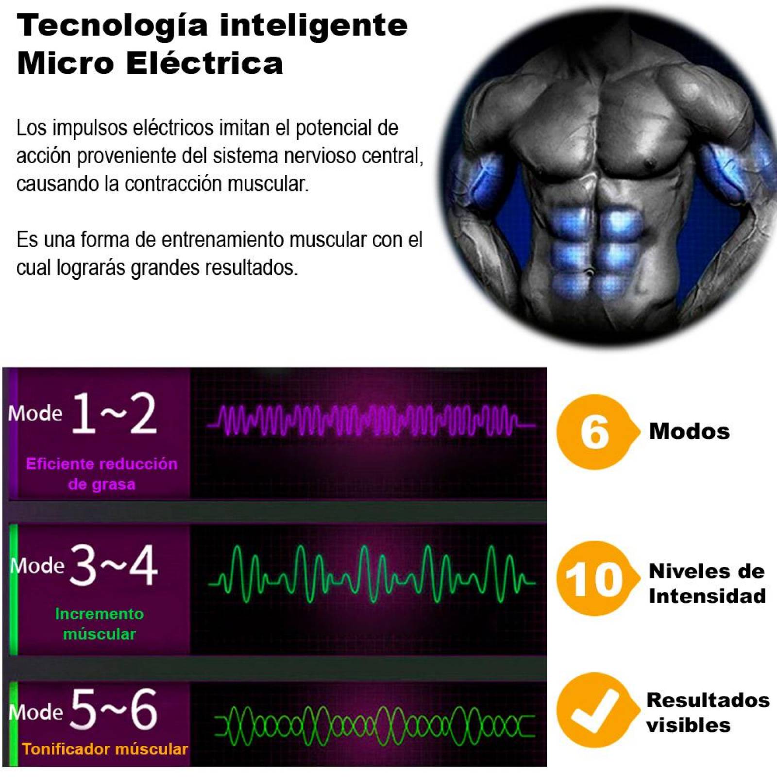 Electro Estimulador Muscular Vak Ems PRO Pad 8 Abdominales