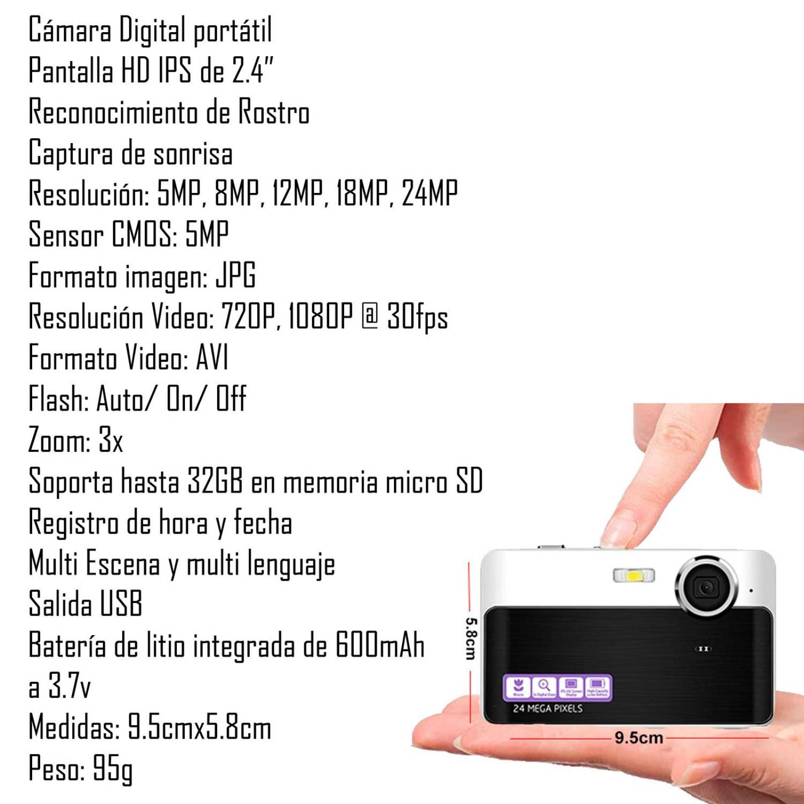 Camara digital VAK VD-AF 24Mp video 1080p Pantalla IPS 32GB .