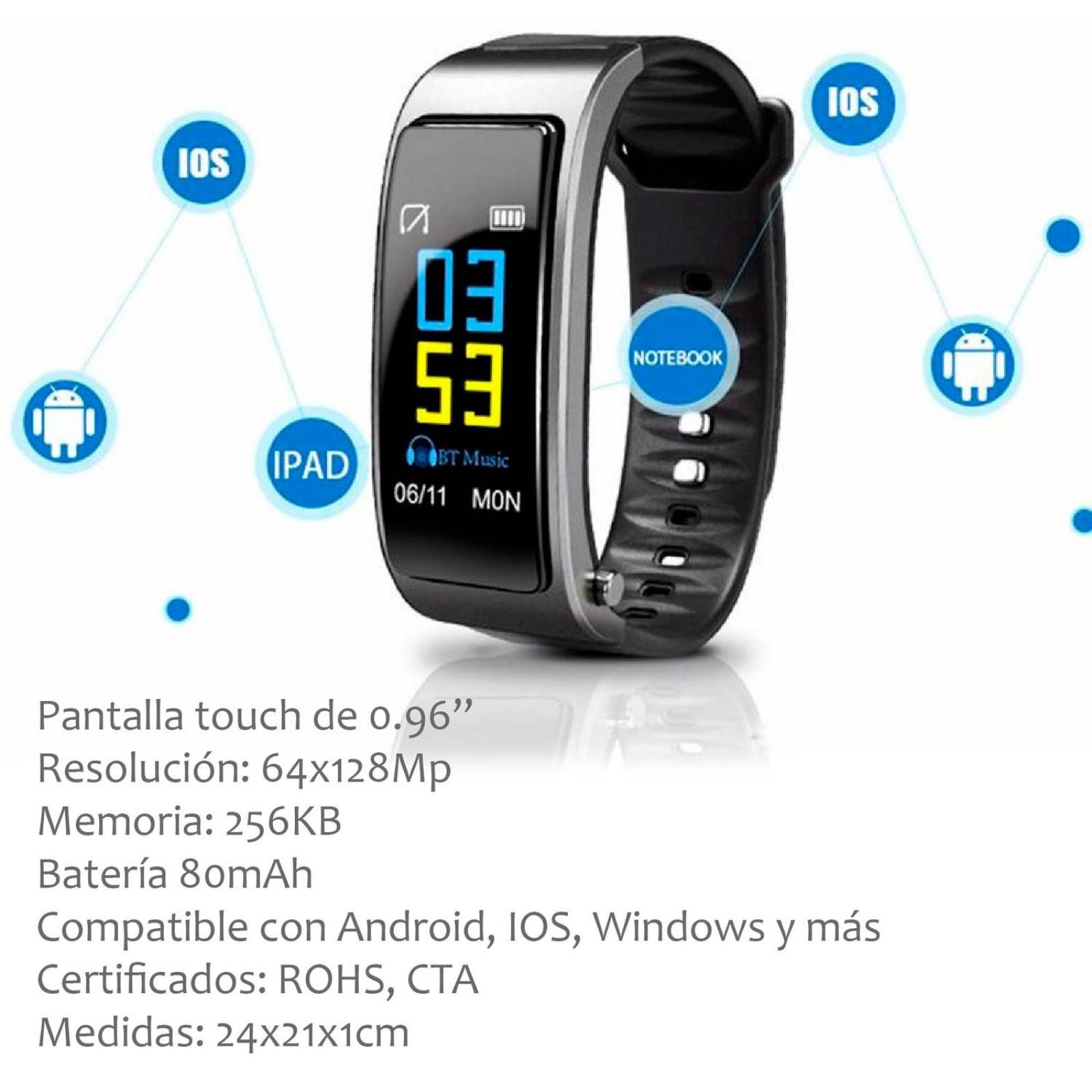 Reloj Smartwatch VAK Y3 MANOS LIBRES Bluetooth CALORIAS Musica Health 