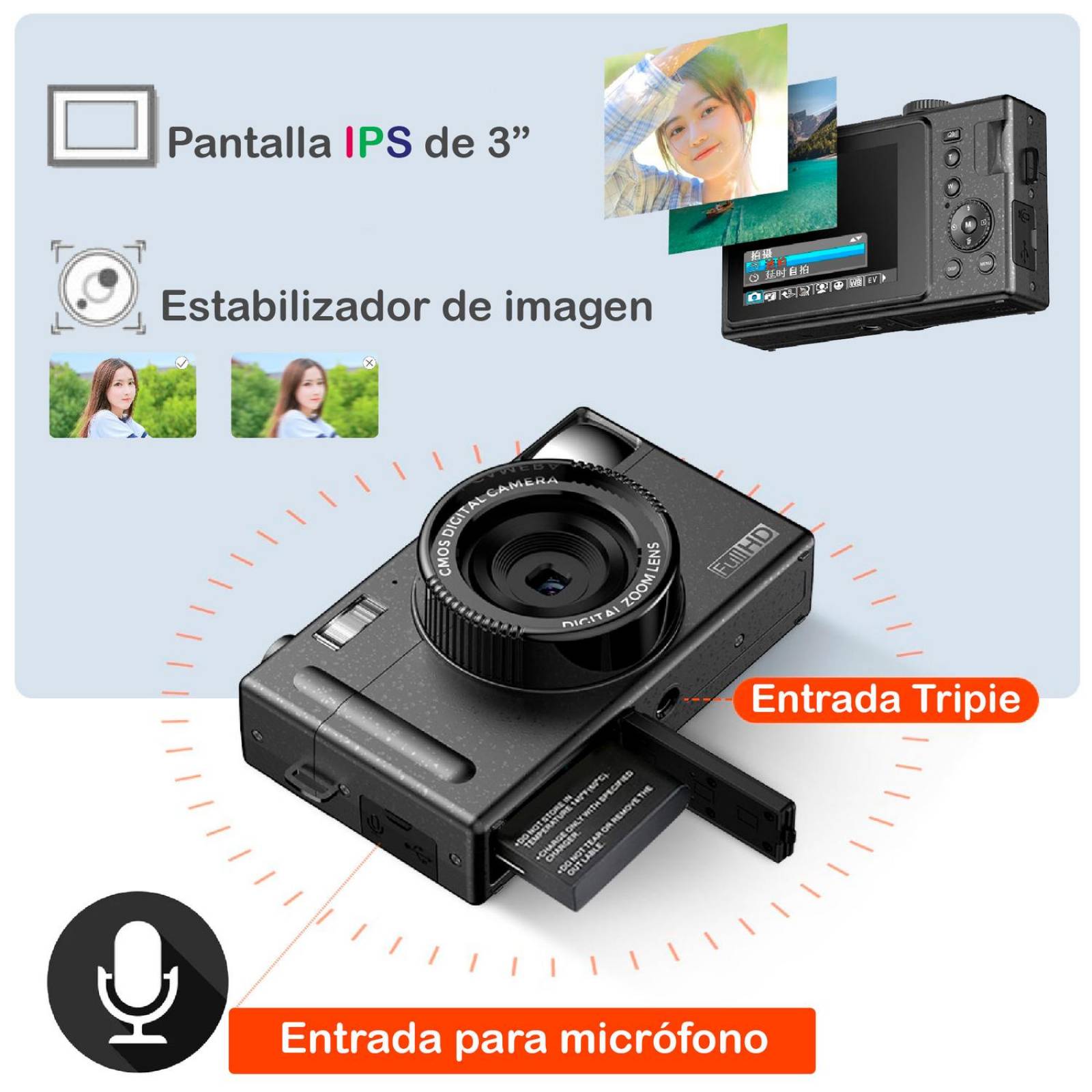 Camara Digital Vak CDR1 Lcd 3' 24mp video efectos pc Rosa