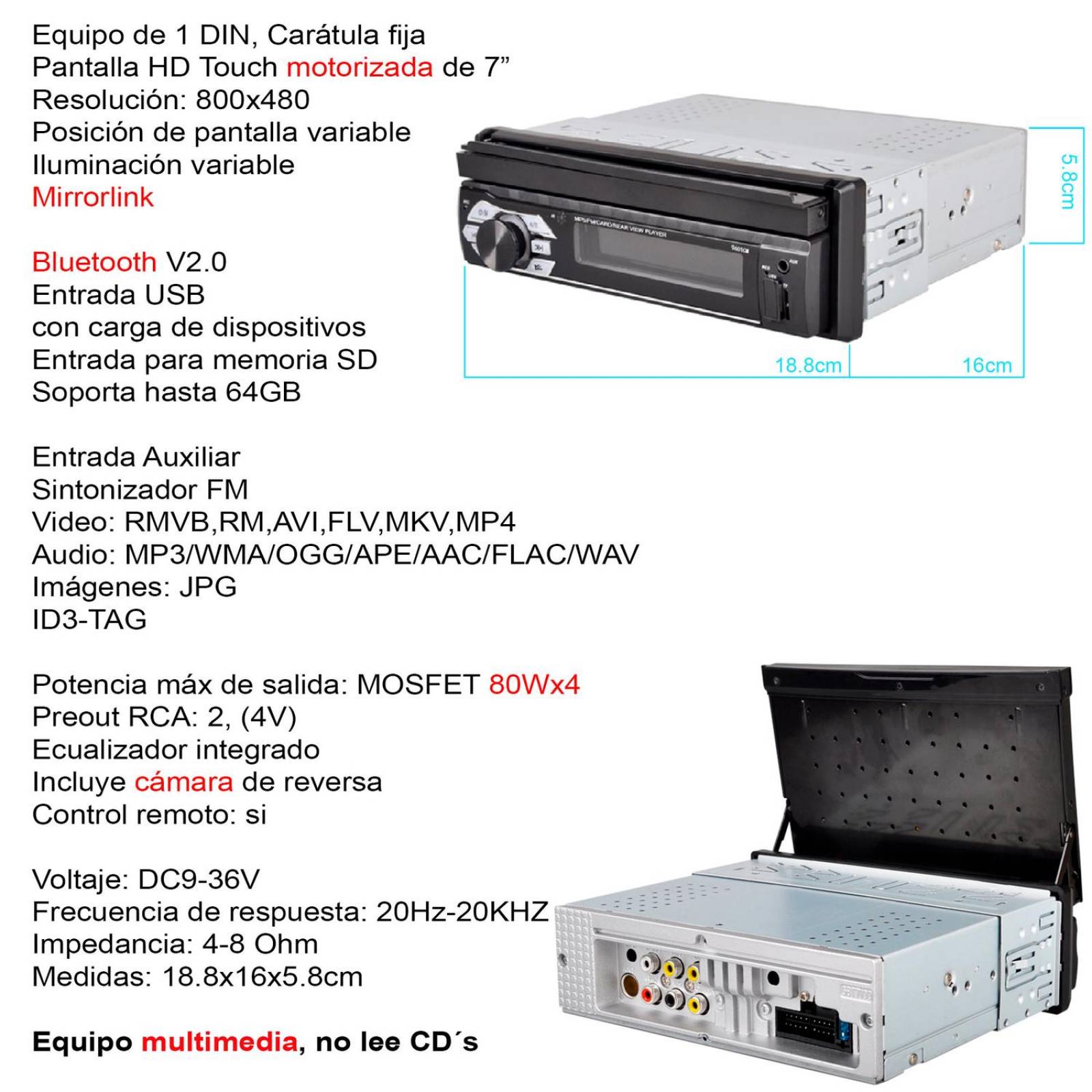 Autoestereo Vak 1703 Motorizado 7 mp5 Bluetooth Usb Mirrorlink SD .
