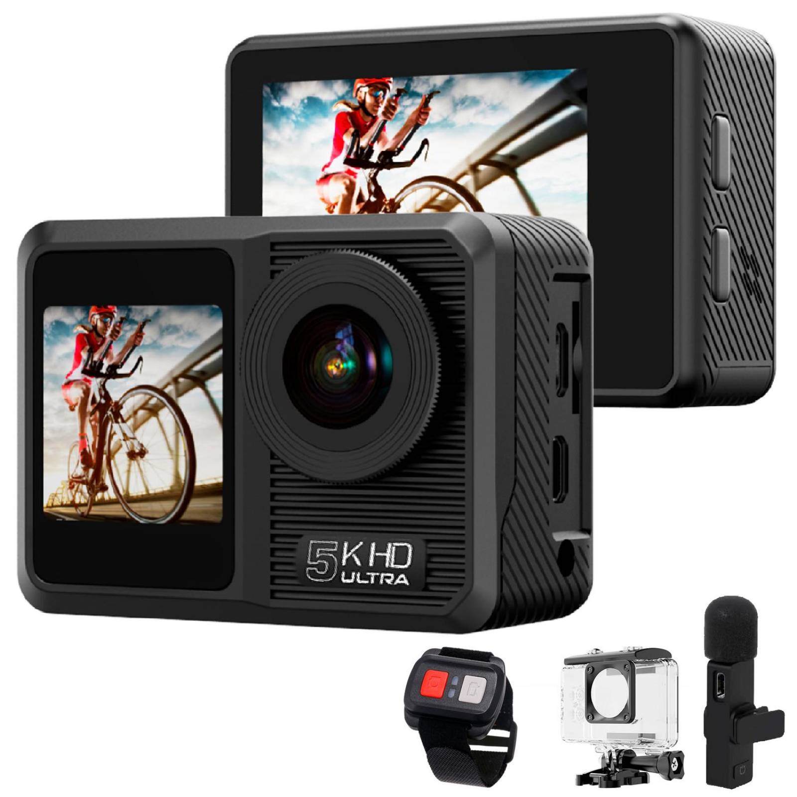 CAMARA DIGITAL DEPORTIVA V40 DOBLE PANTALLA MICROFONO 5K WIFI c AGUA 