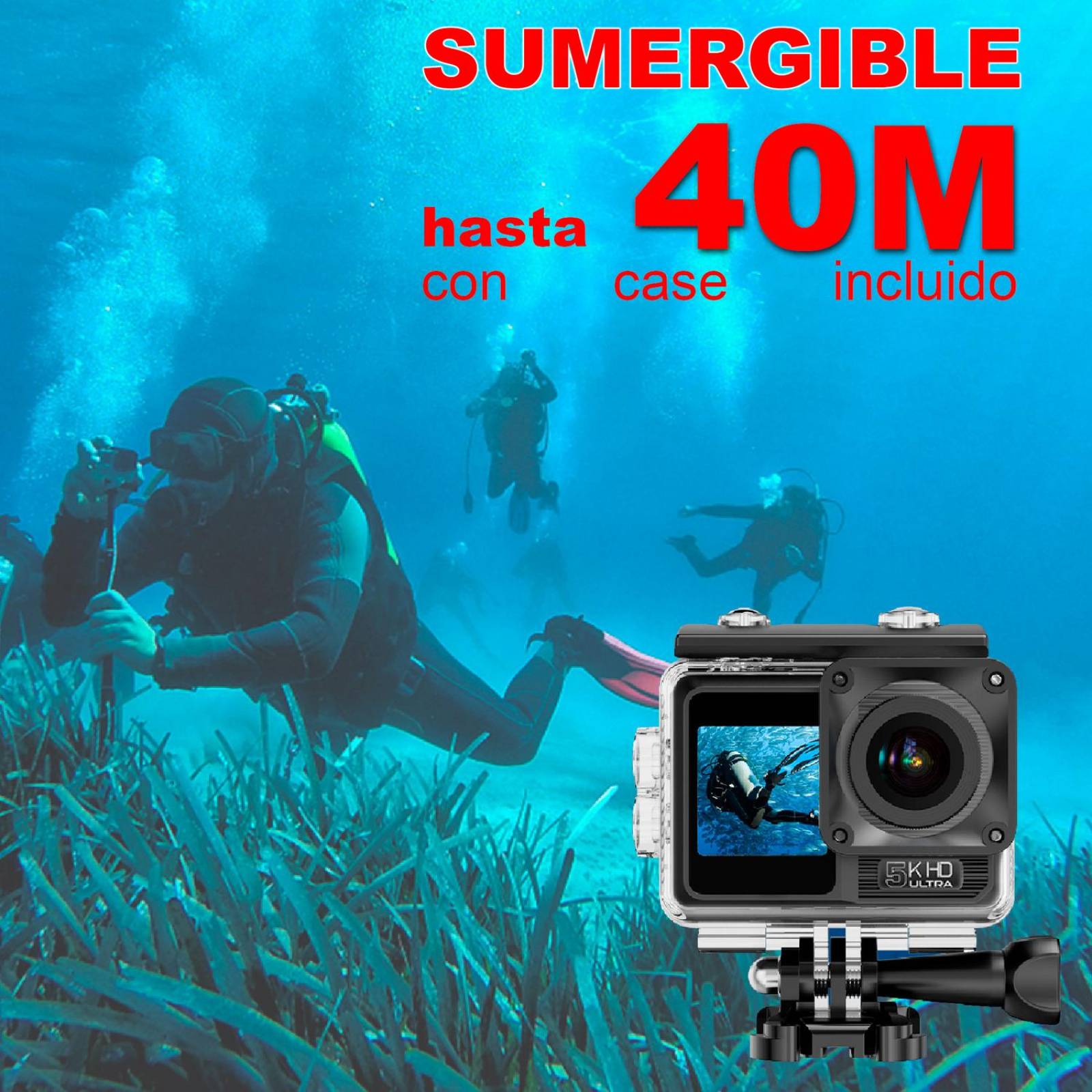 CAMARA DIGITAL DEPORTIVA V40 DOBLE PANTALLA MICROFONO 5K WIFI c AGUA 