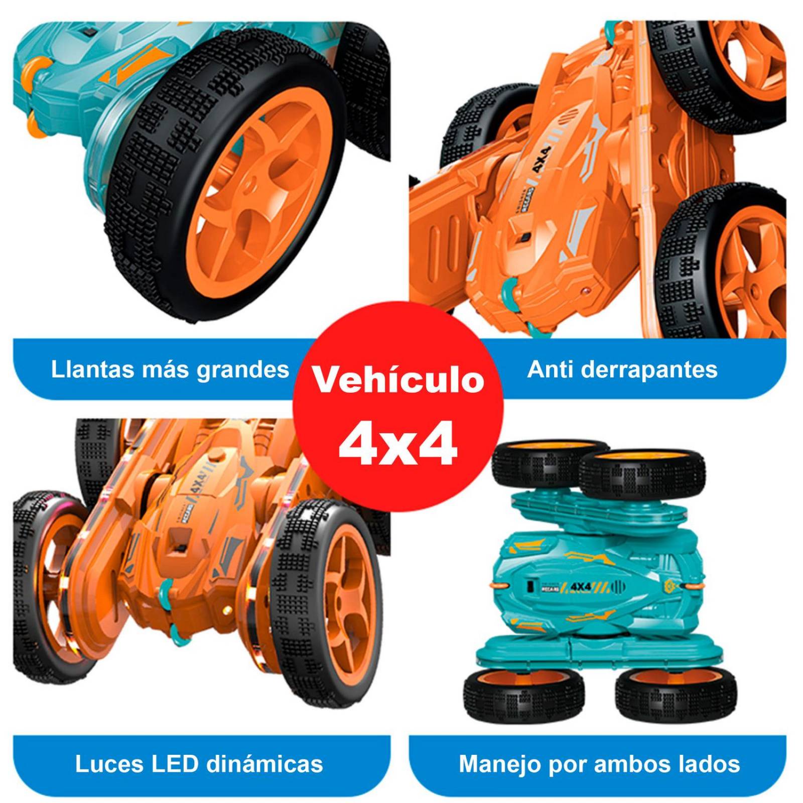 Carro eléctrico Vak 1842 doble lado Todo Terreno luces trucos control Naranja