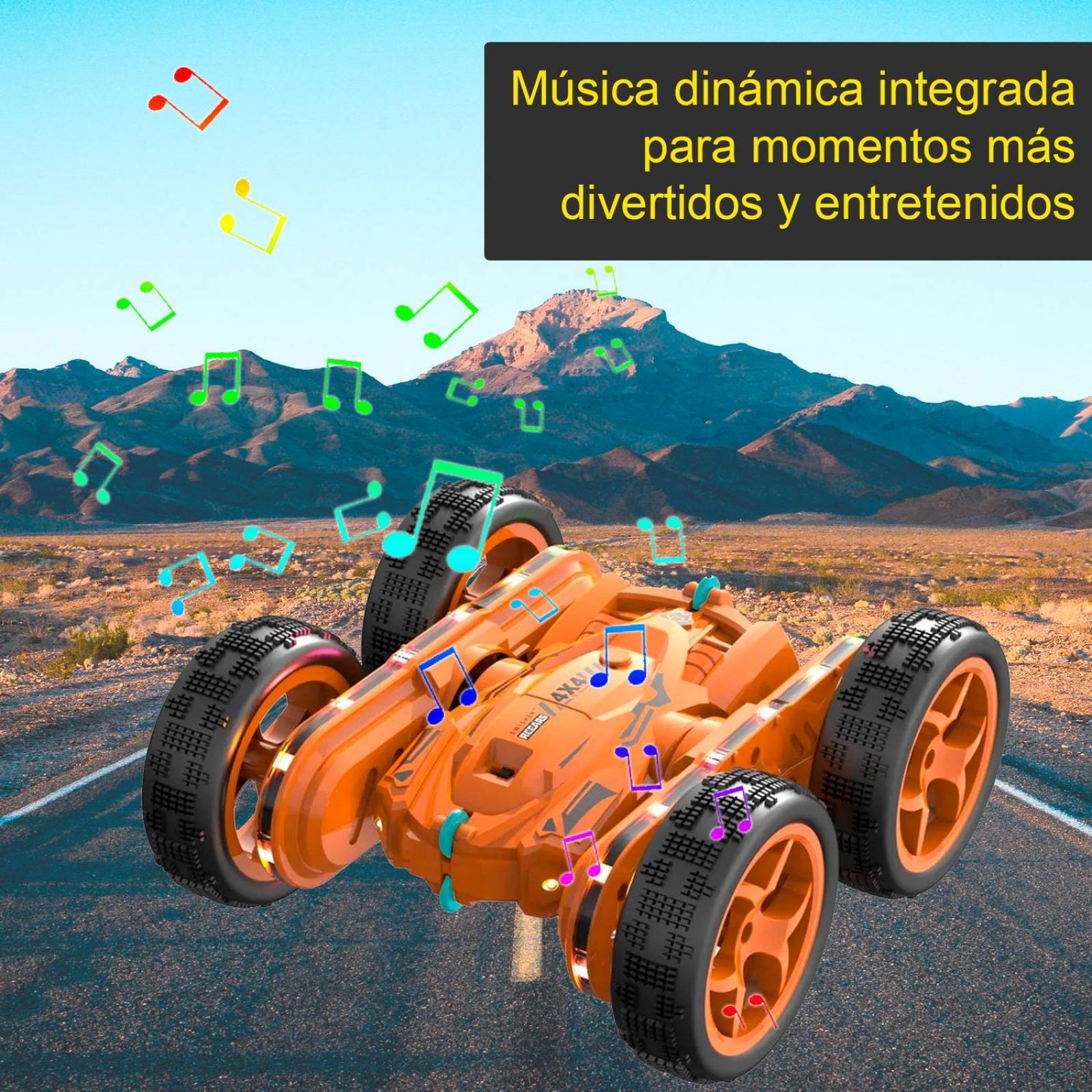 Carro eléctrico Vak 1842 doble lado Todo Terreno luces trucos control Naranja