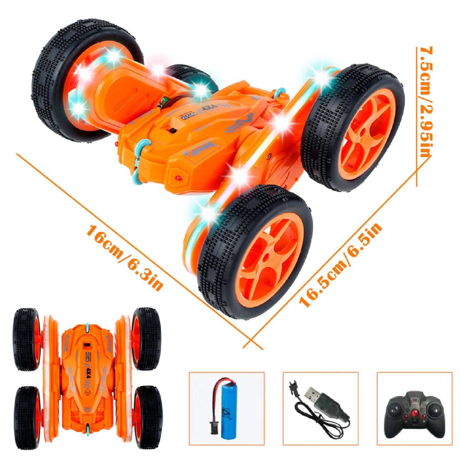Carro eléctrico Vak 1842 doble lado Todo Terreno luces trucos control Naranja
