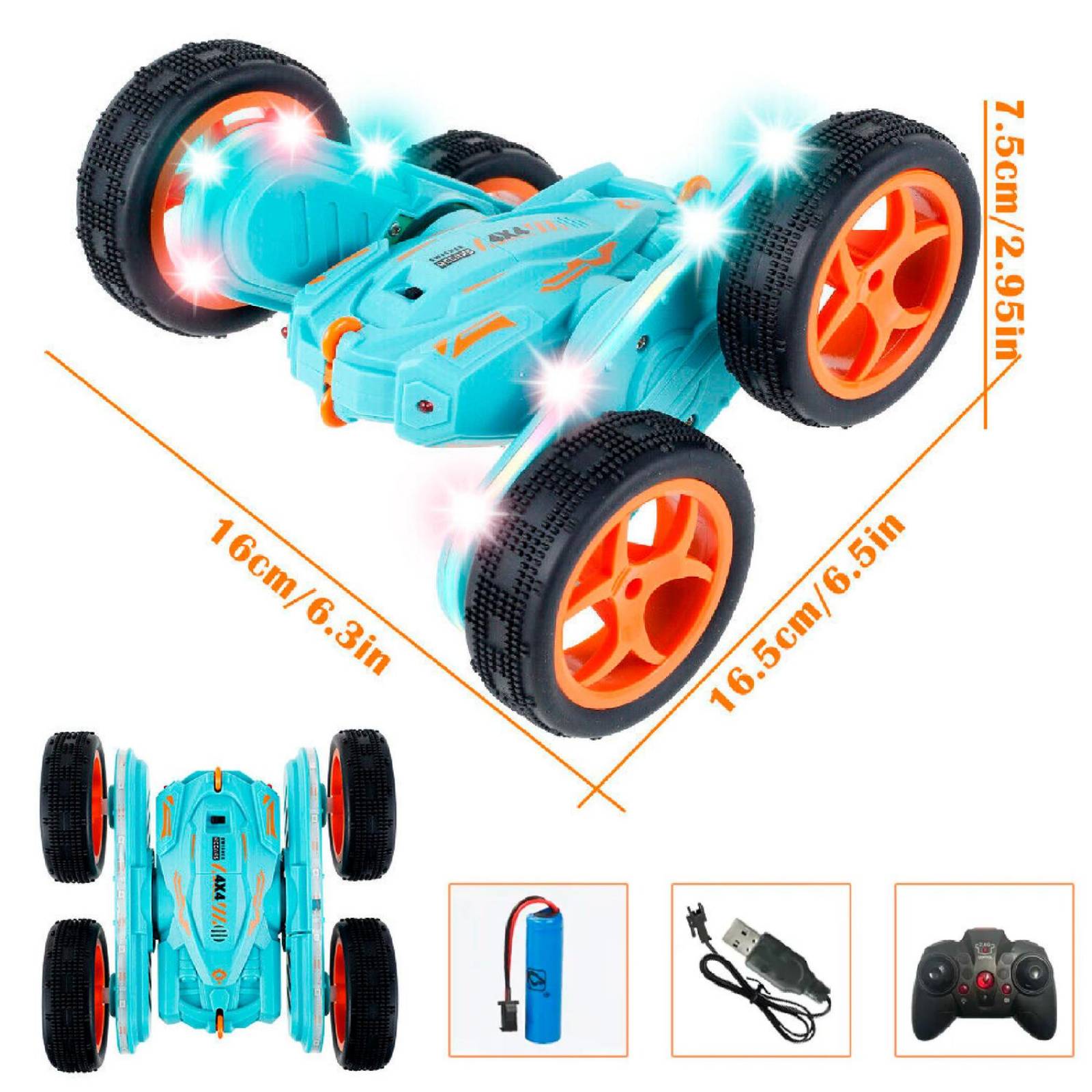 Carro eléctrico Vak 1842 doble lado Todo Terreno luces trucos control Azul