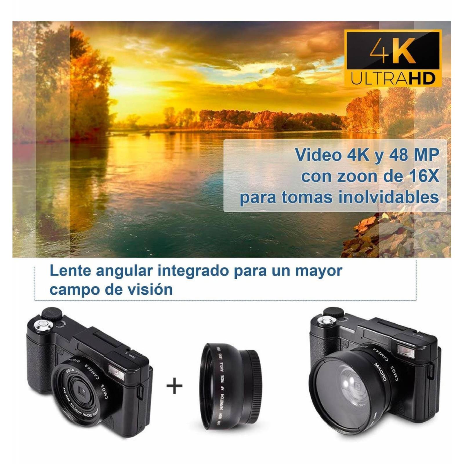 Camara Digital Vak P01 Lcd 3' 48mp 4k Tripie Control Microfo.