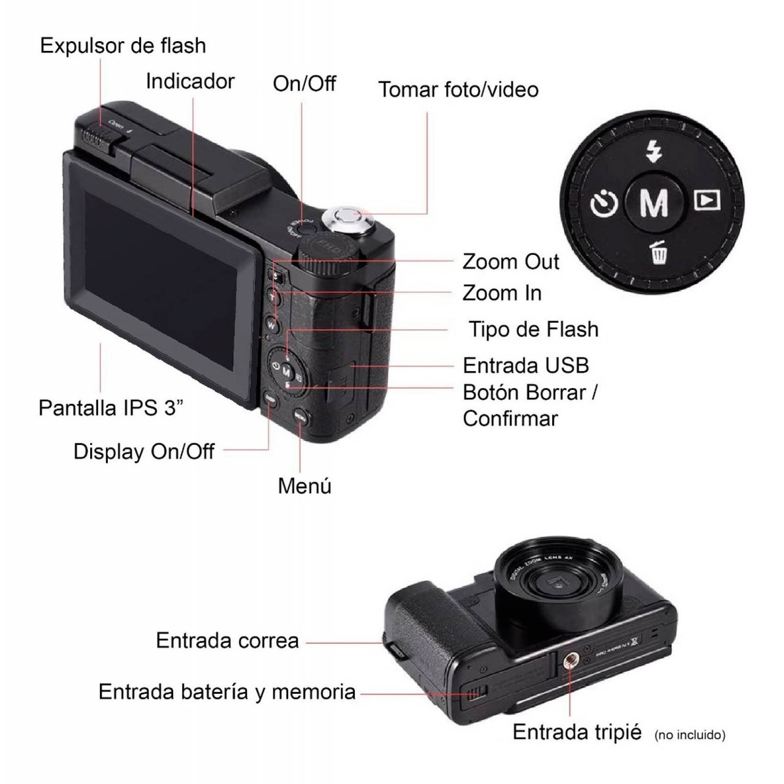 Camara Digital Vak RF 3  Lcd 48mp Zoom Optico 4k.
