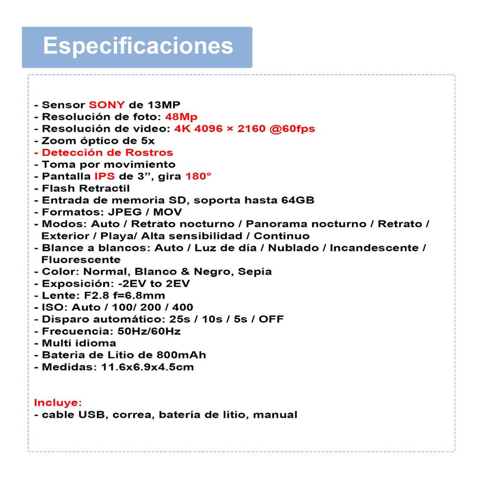 Camara Digital Vak RF 3  Lcd 48mp Zoom Optico 4k.