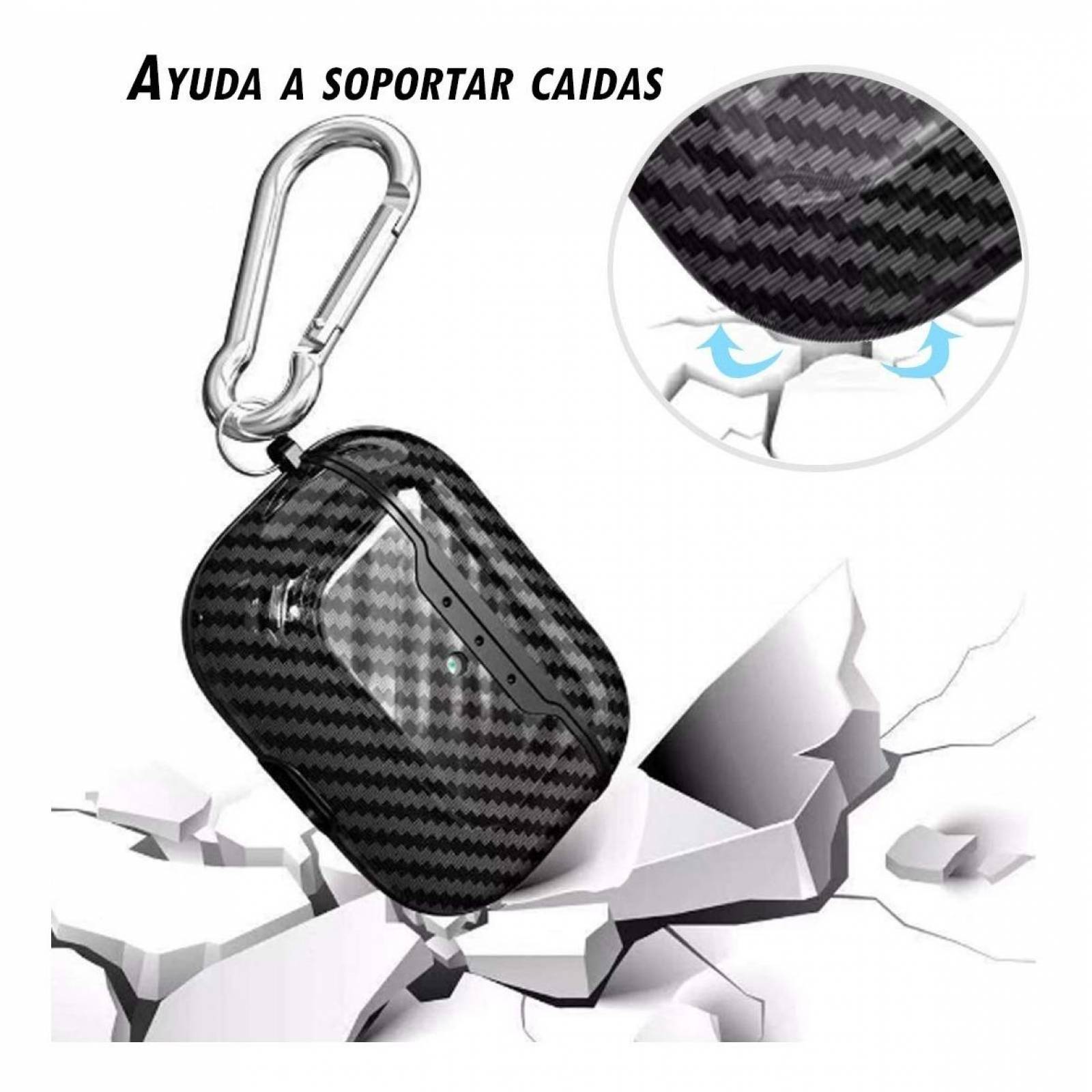 Funda TPU para AirPods Pro Gadget Collection Mx con Gancho Acabado Fibra Carbono Negro