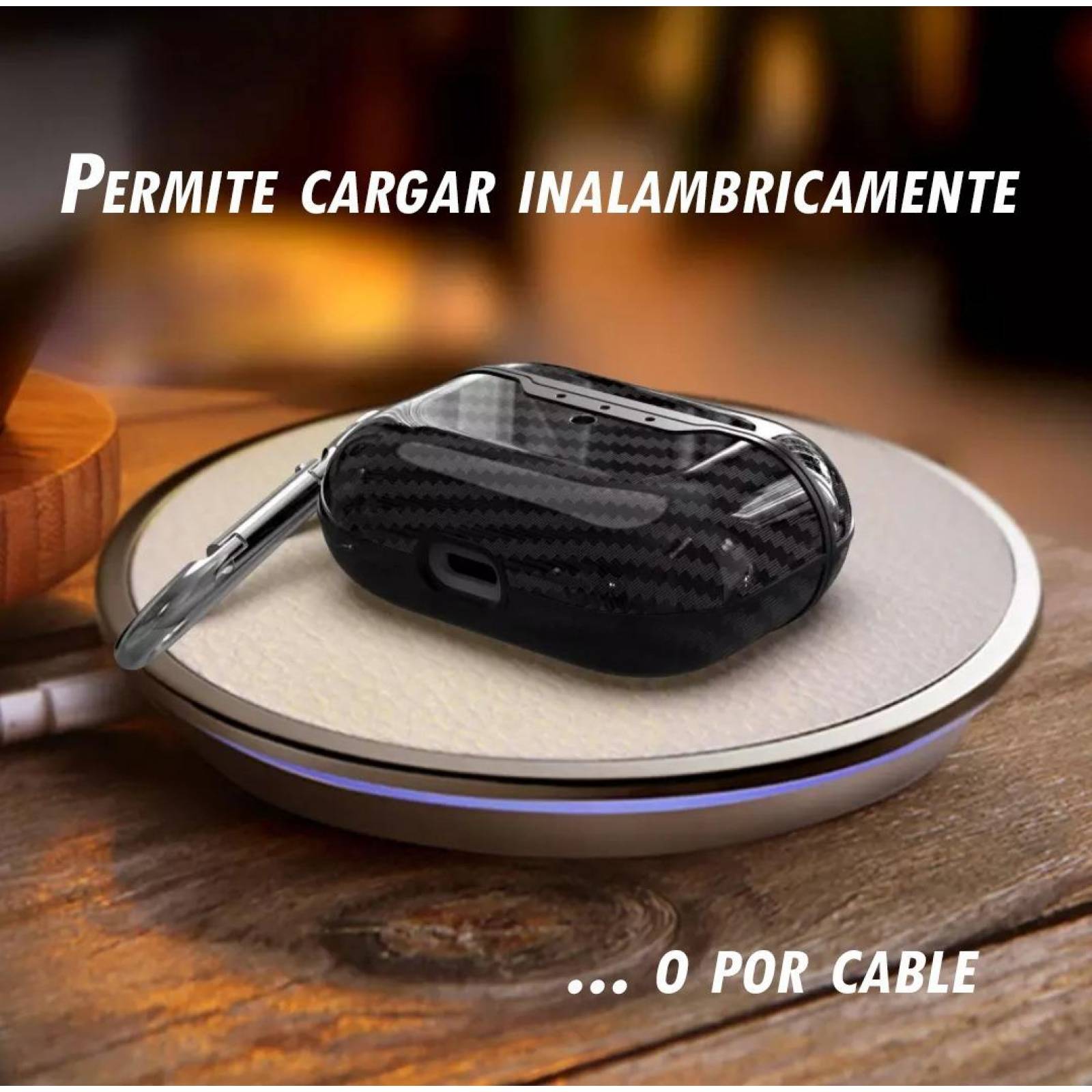 Funda TPU para AirPods Pro Gadget Collection Mx con Gancho Acabado Fibra Carbono Negro