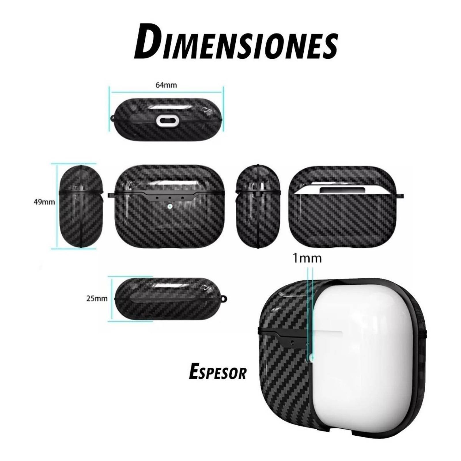 Funda TPU para AirPods Pro Gadget Collection Mx con Gancho Acabado Fibra Carbono Negro