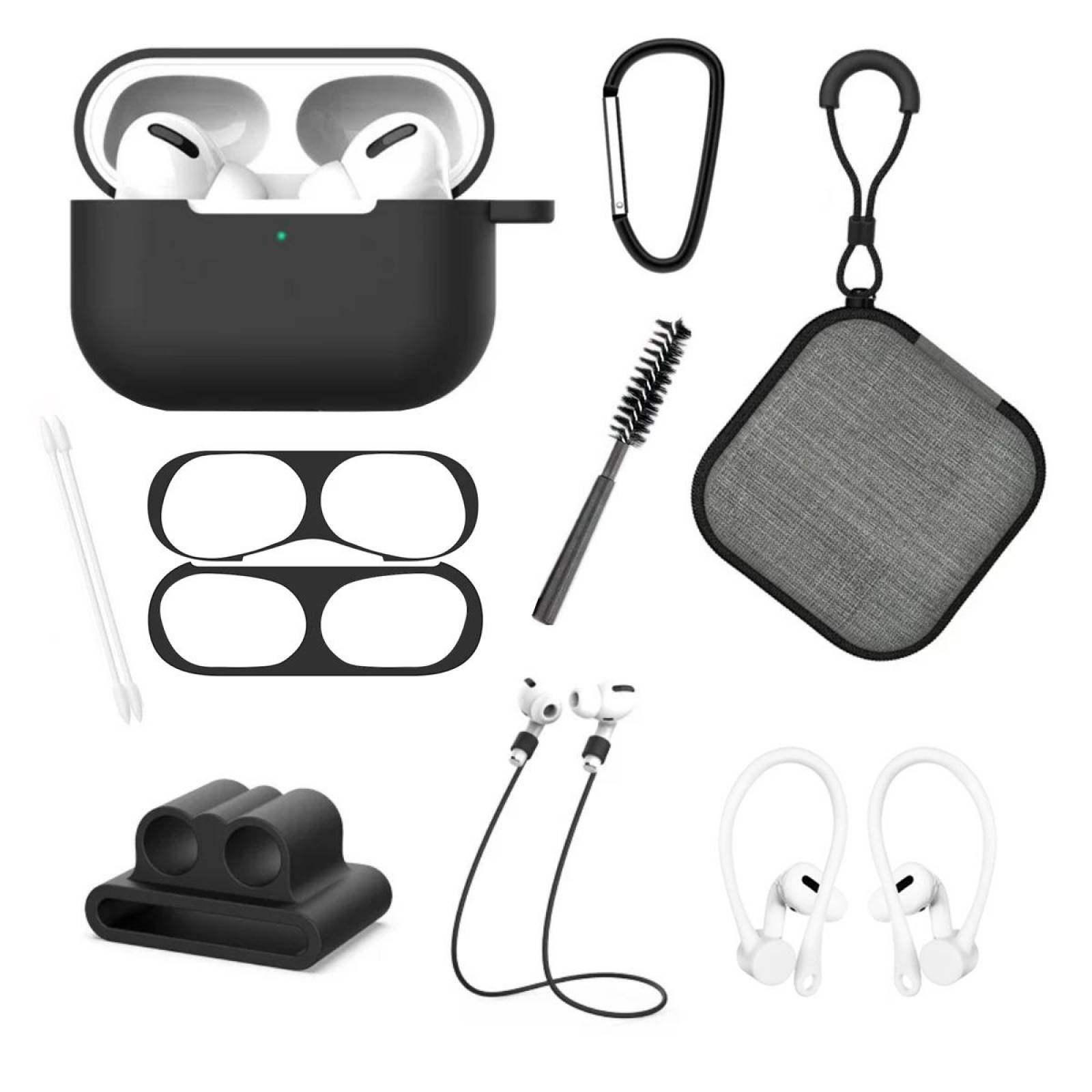 Funda y kit de Accesorios para Airpods Pro 9 piezas Color Negro