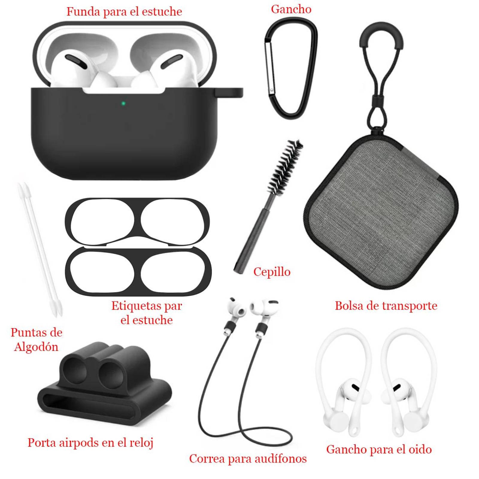 Funda y kit de Accesorios para Airpods Pro 9 piezas Color Negro