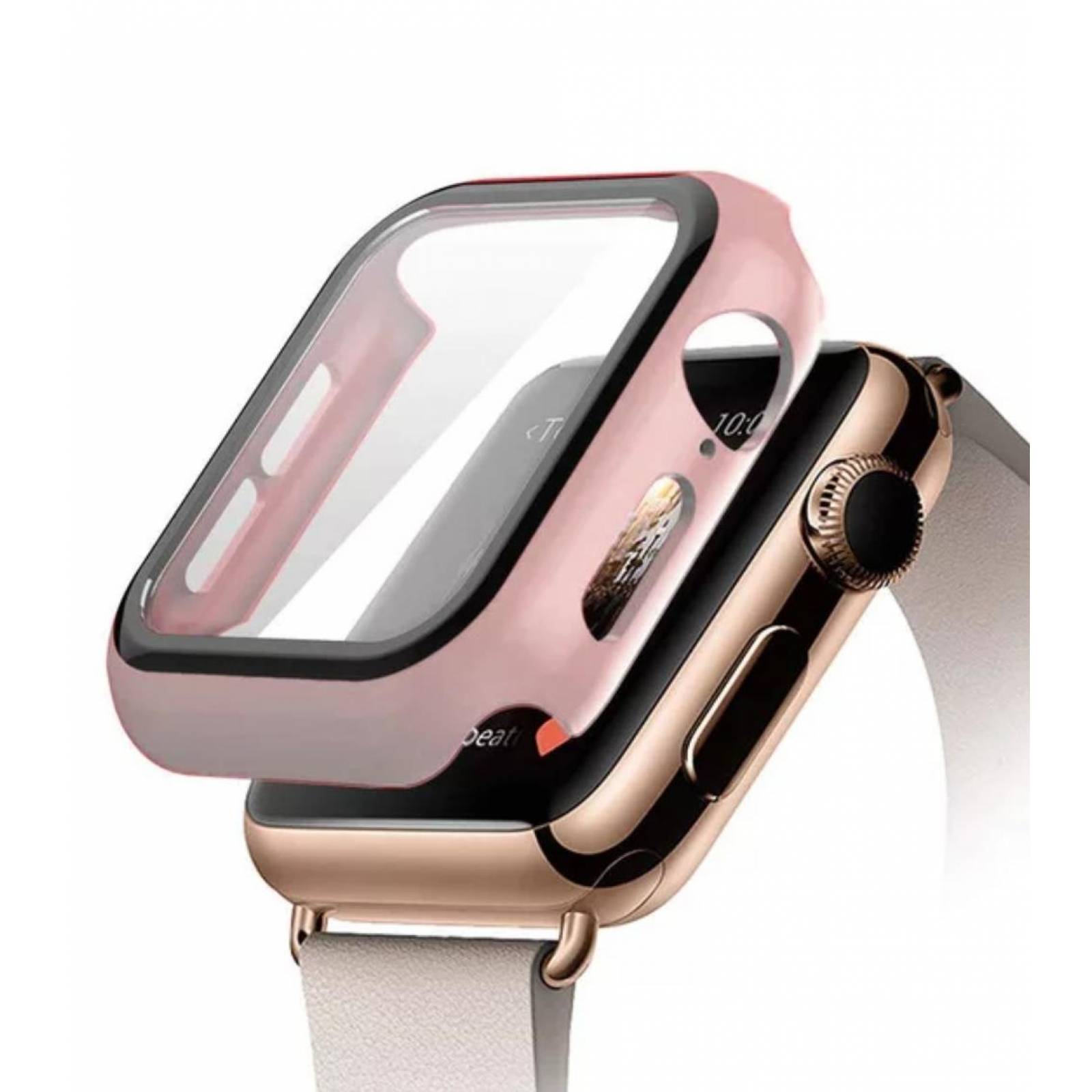 Funda con cristal templado para Apple Watch 38MM ROSA GOLD