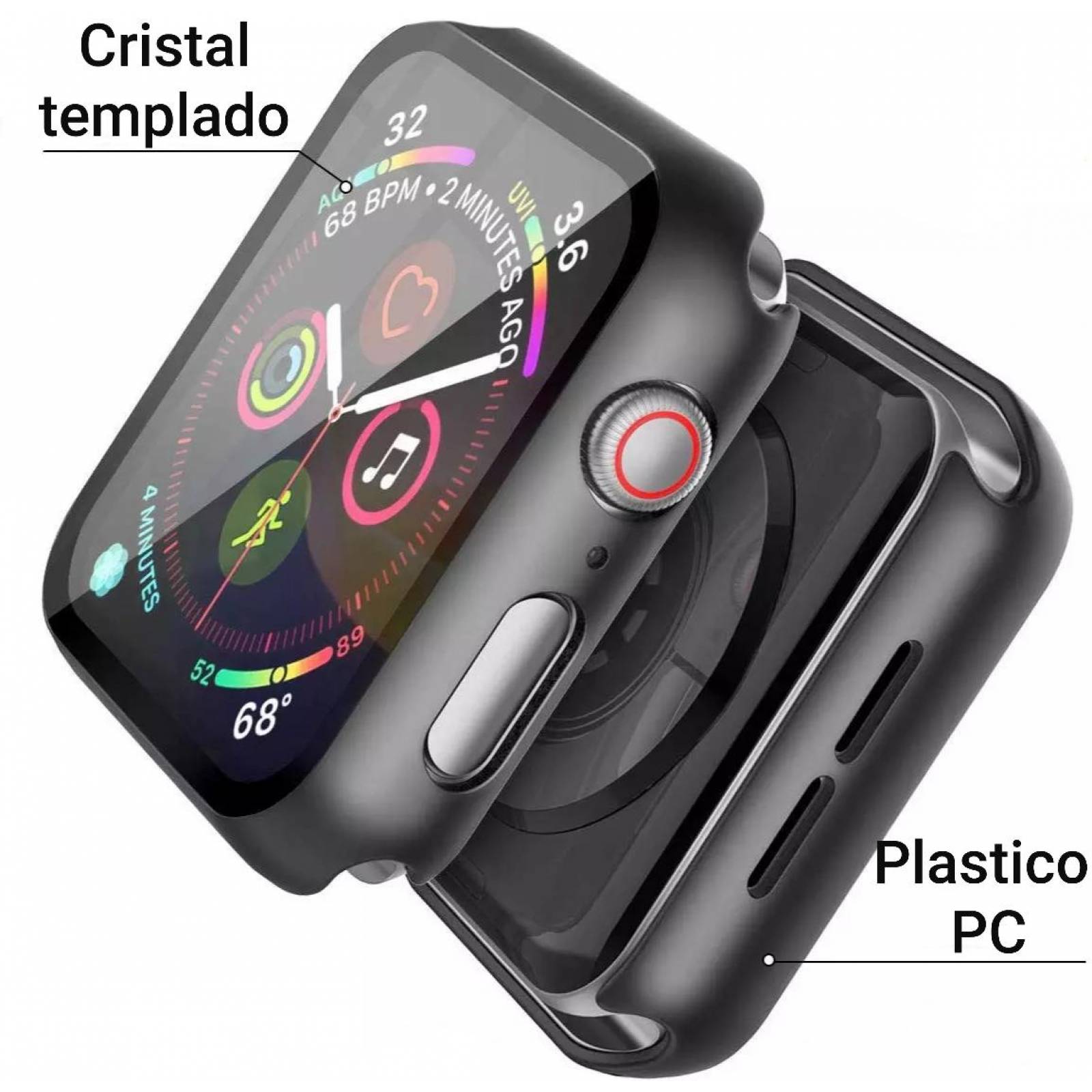 Funda con cristal templado para Apple Watch 38MM PLATA