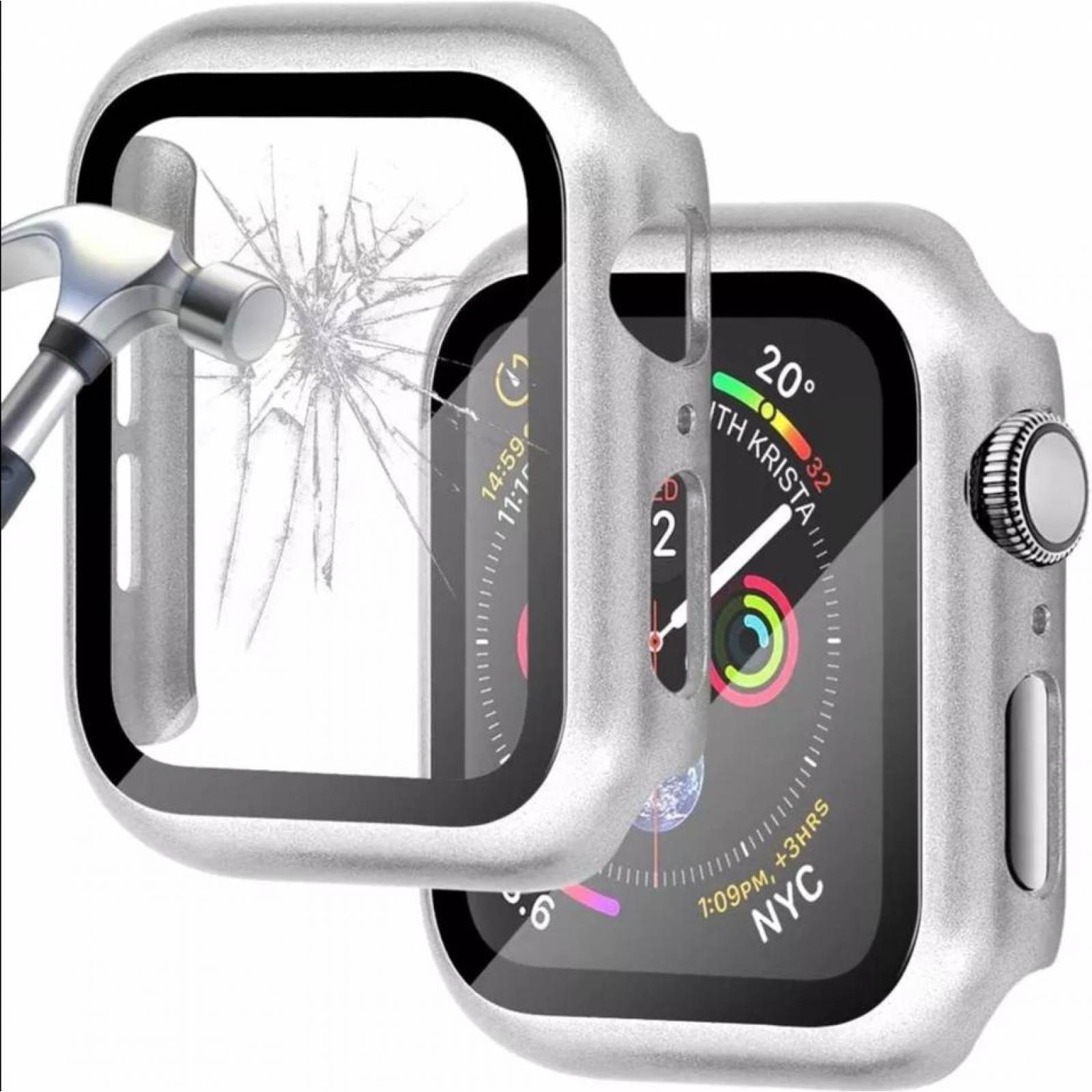 Funda con cristal templado para Apple Watch 42MM PLATA