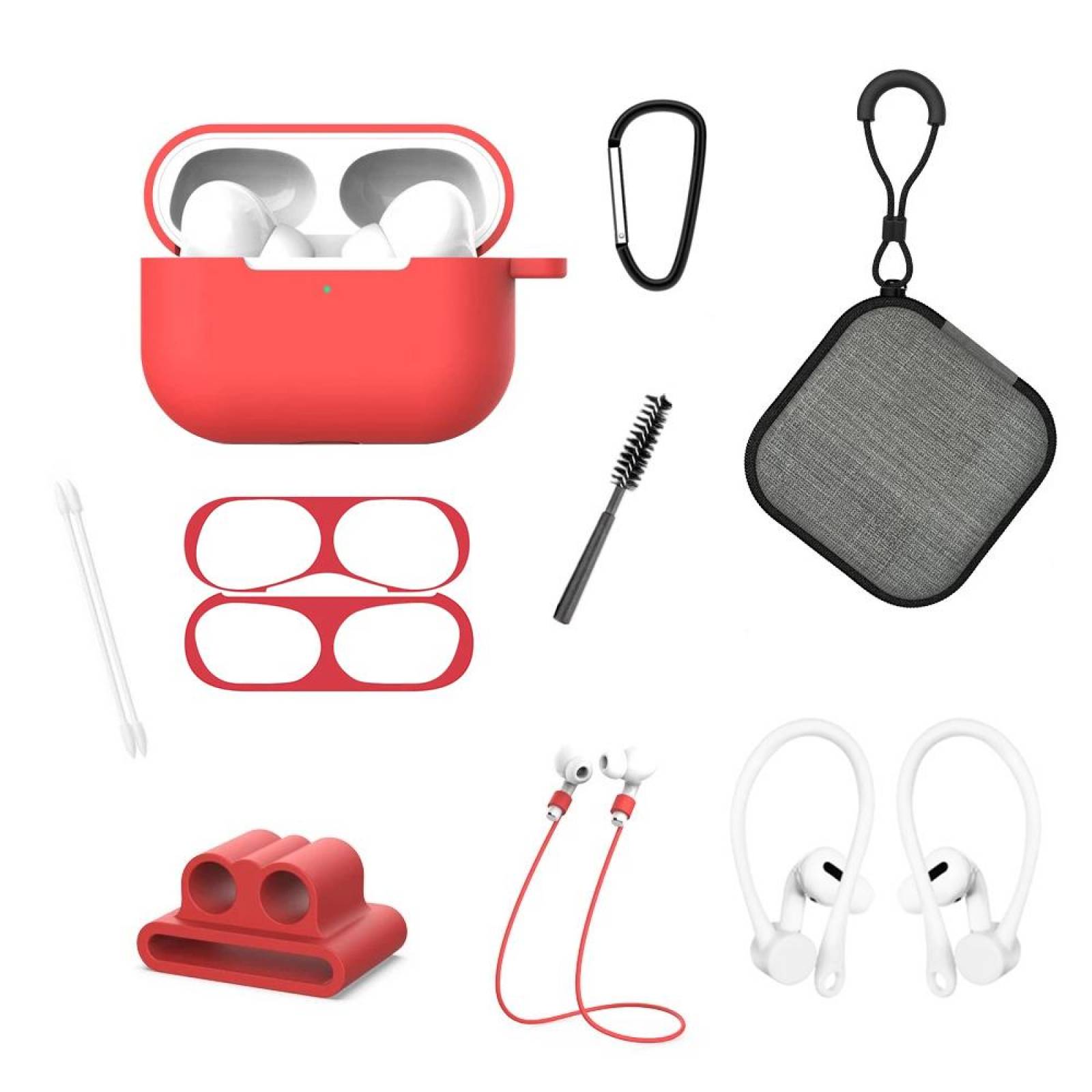 Funda y kit de Accesorios para Airpods Pro 9 piezas Color Rojo