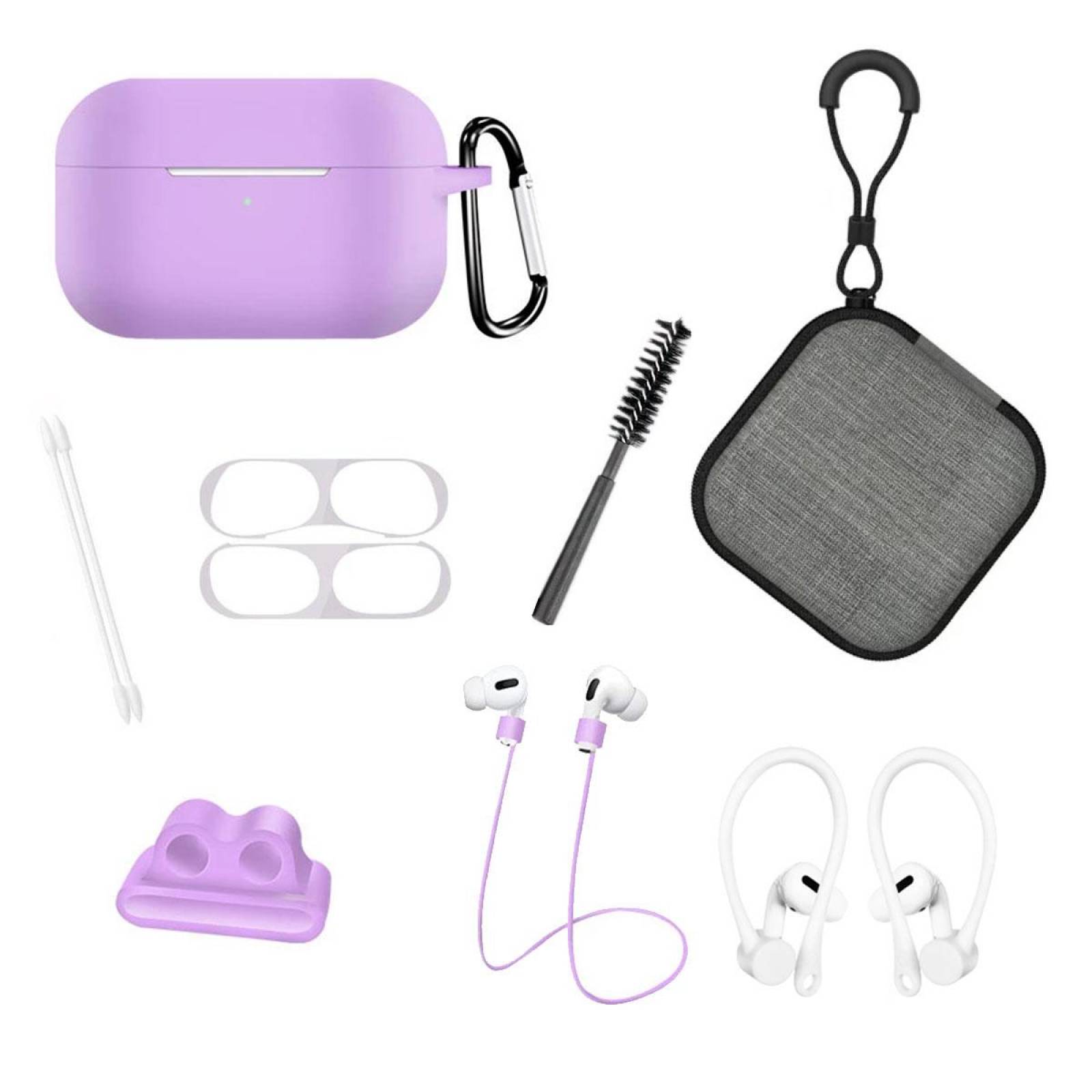 Funda y kit de Accesorios para Airpods Pro 9 piezas Color Lila