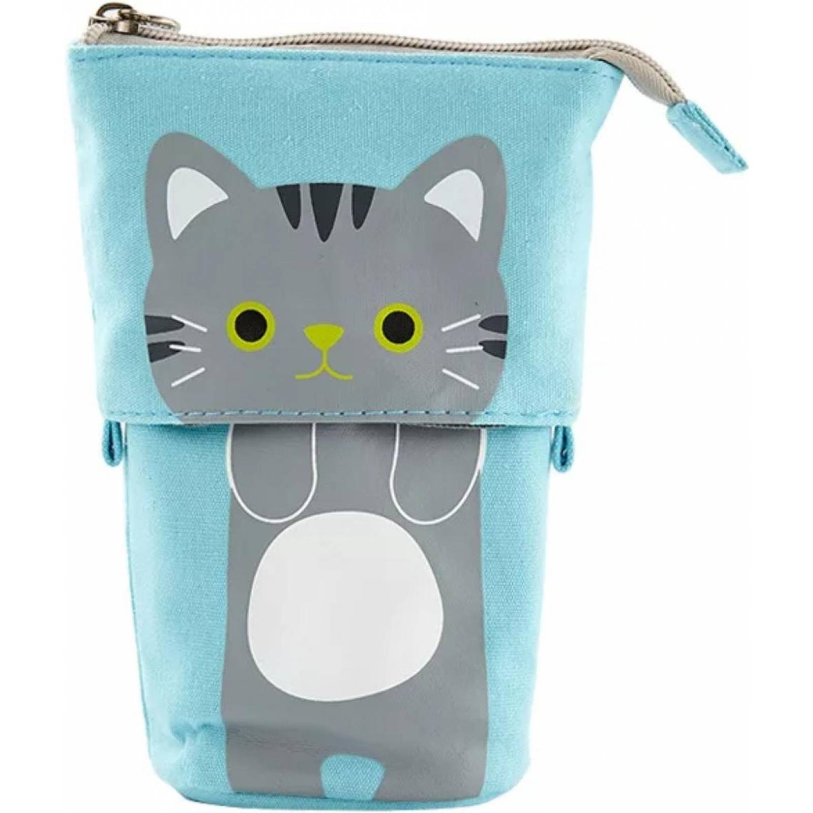 Lapicera estuche organizador lapices y plumones desplegable Gatito Gris