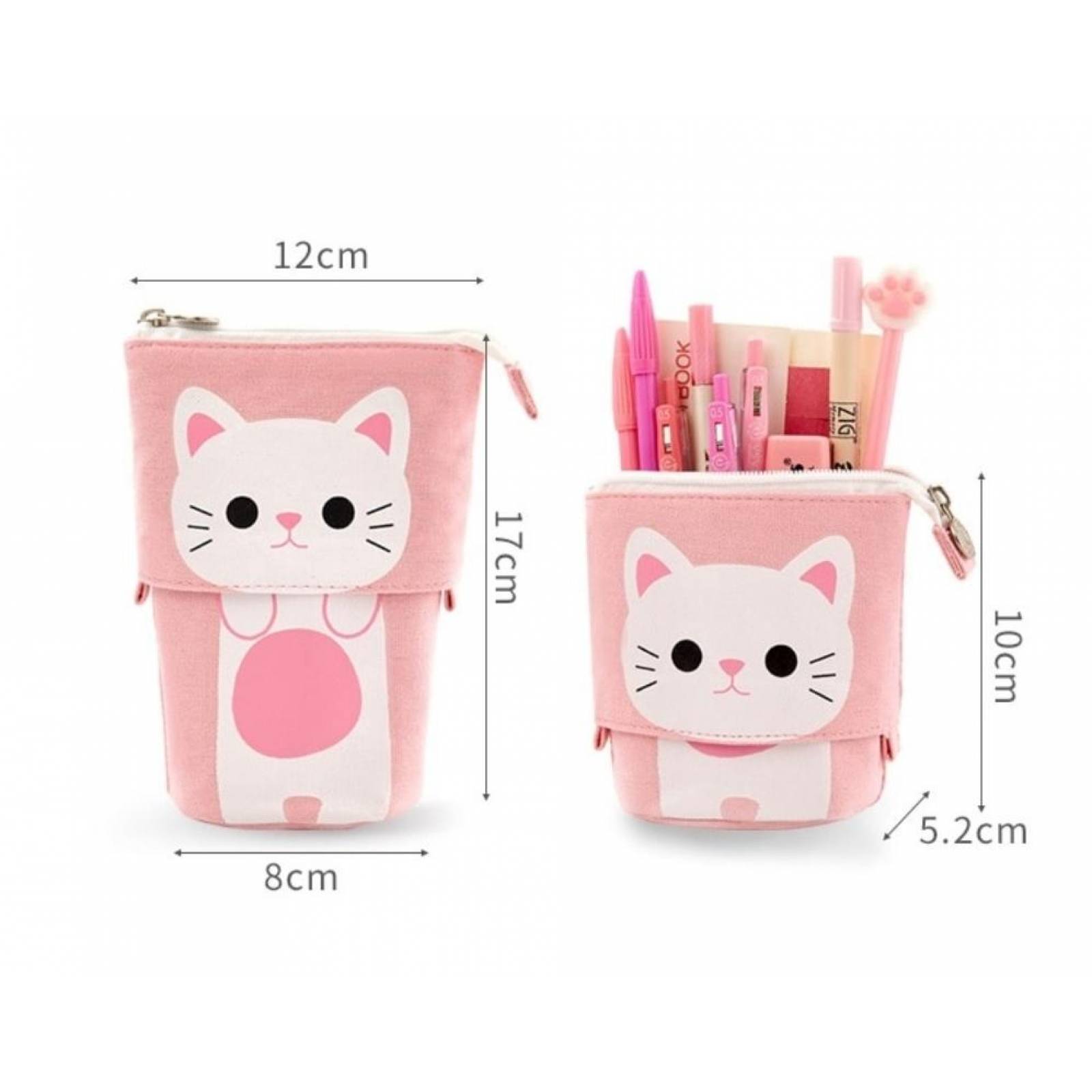 Lapicera estuche organizador lapices y plumones desplegable Gatito Gris