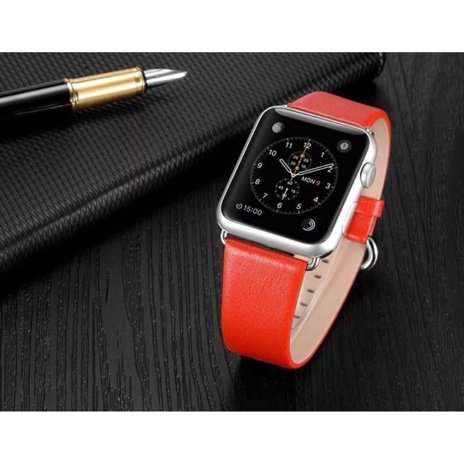 Correa De Piel Con Hebilla Para Apple Watch 42 y 44 mm Rojo
