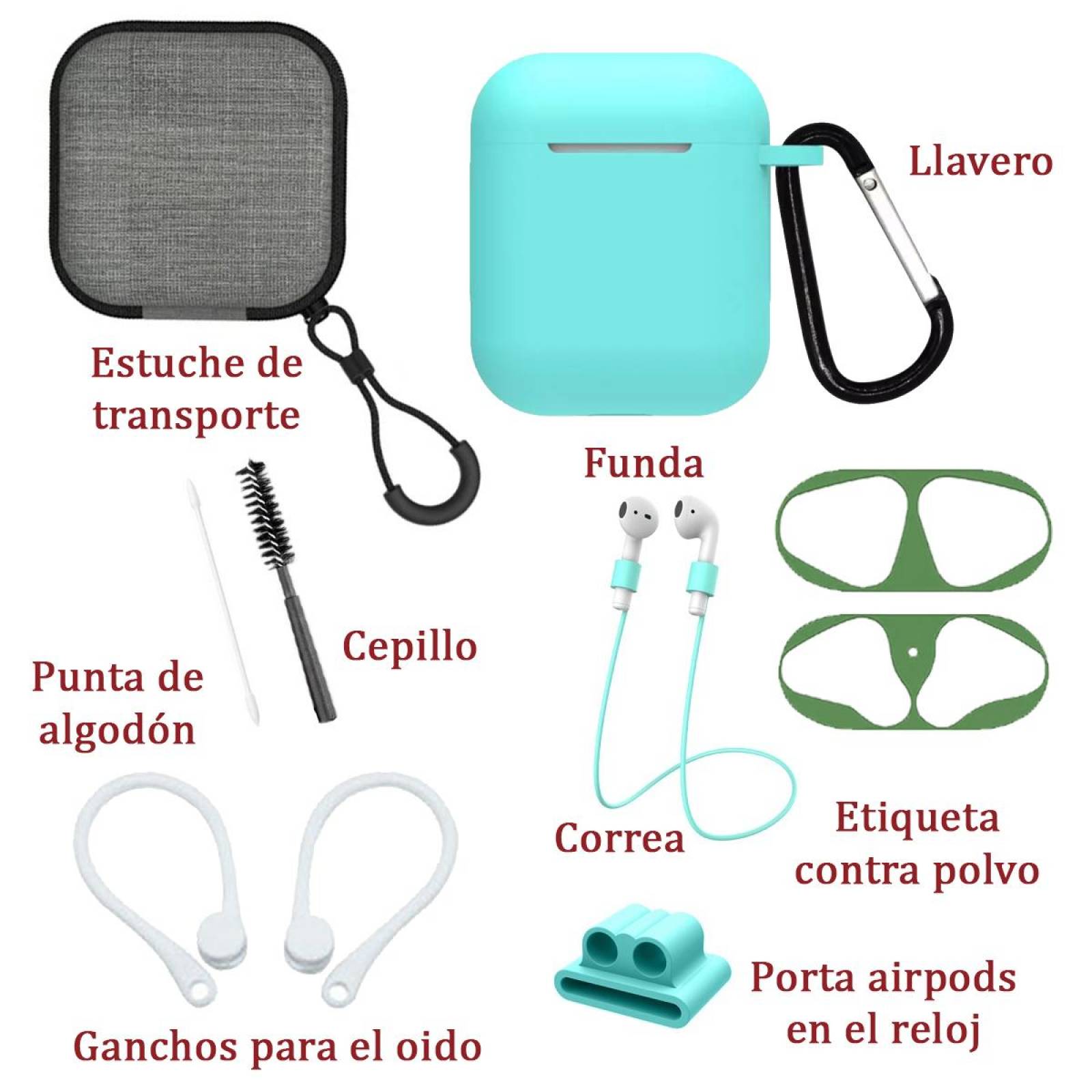 Funda y kit de accesorios 9 en 1 para Airpods 2 o 1 
